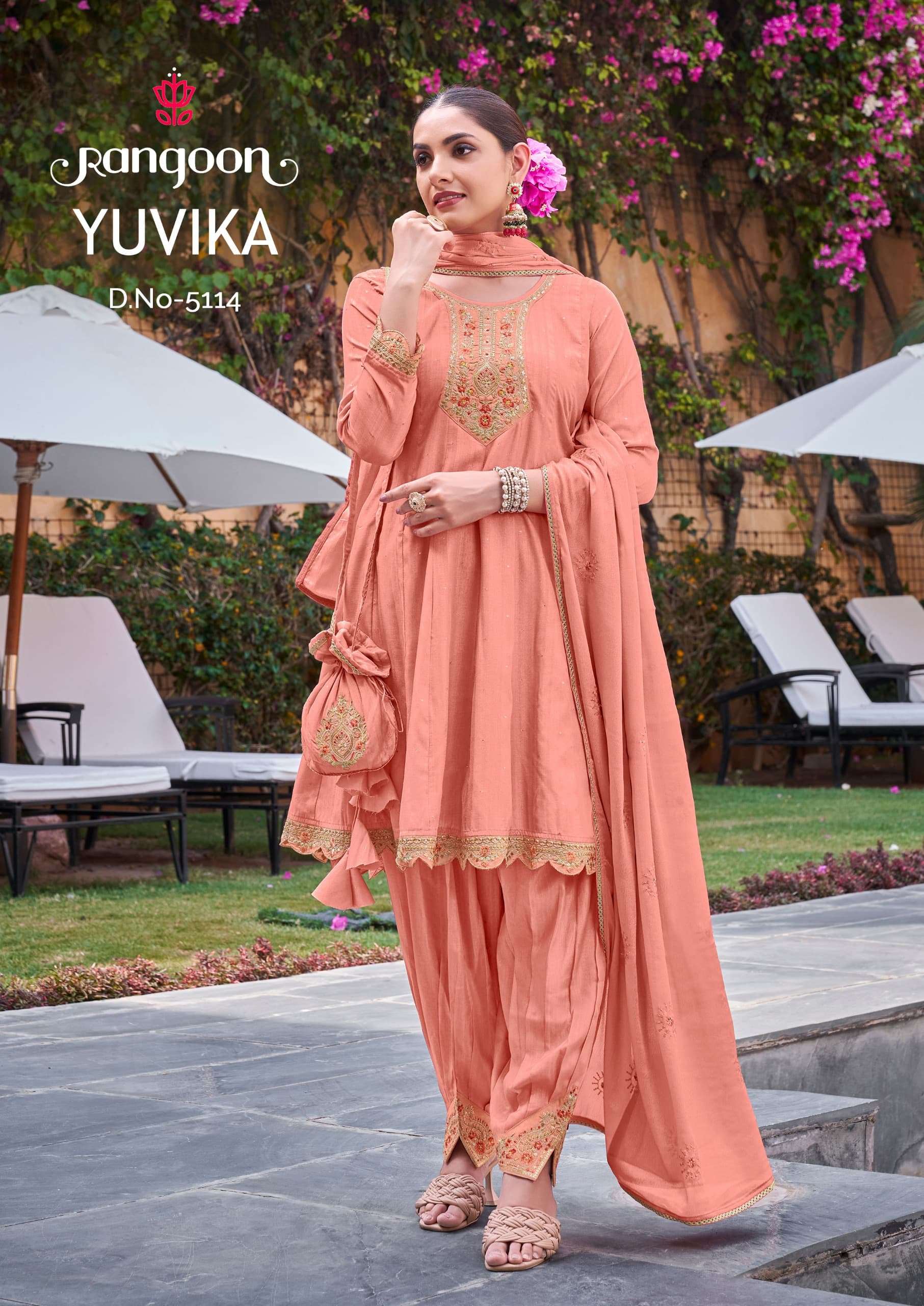 rangoon yuvika viscose fancy beutiful look top bottom with dupatta catalog