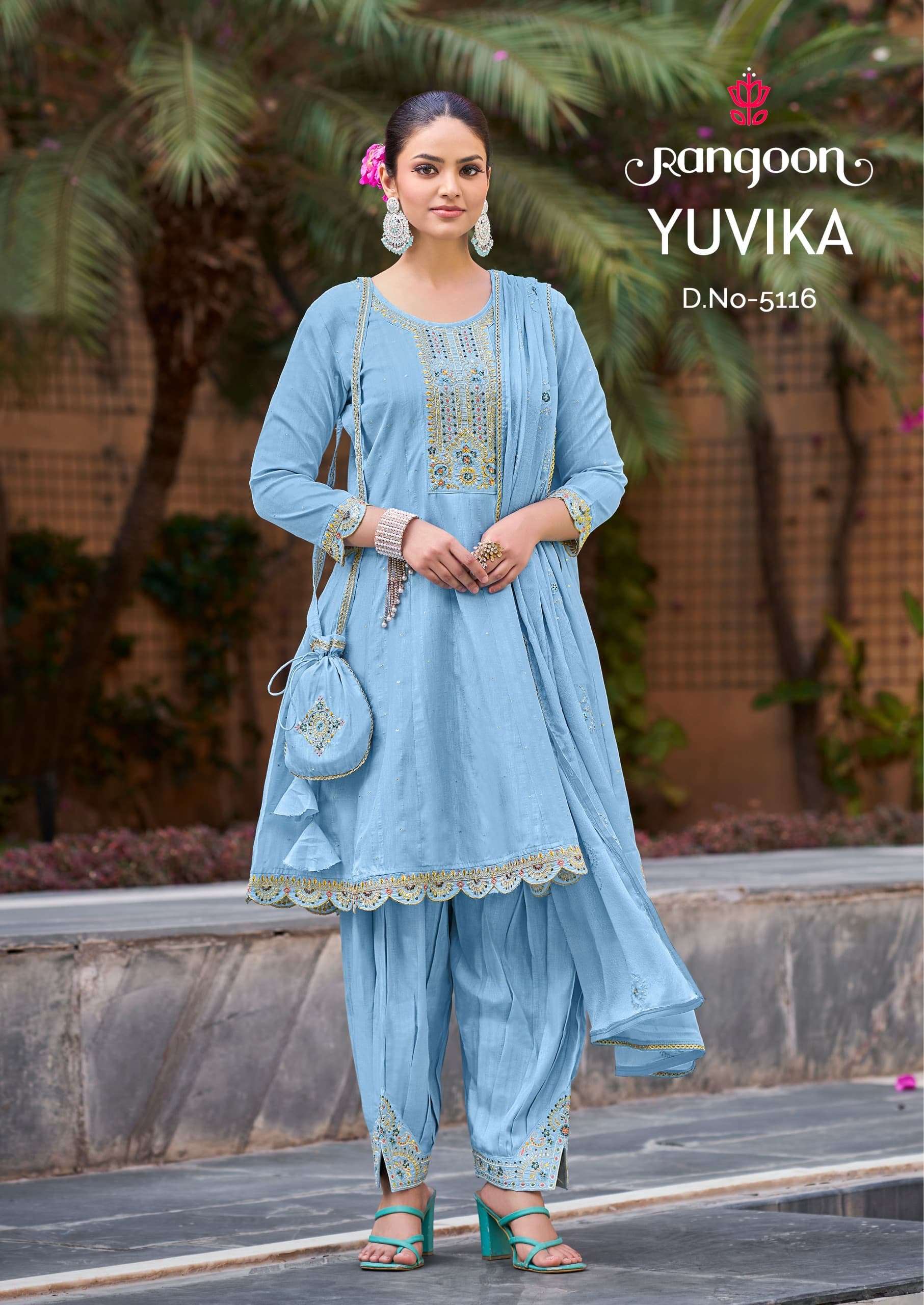 rangoon yuvika viscose fancy beutiful look top bottom with dupatta catalog