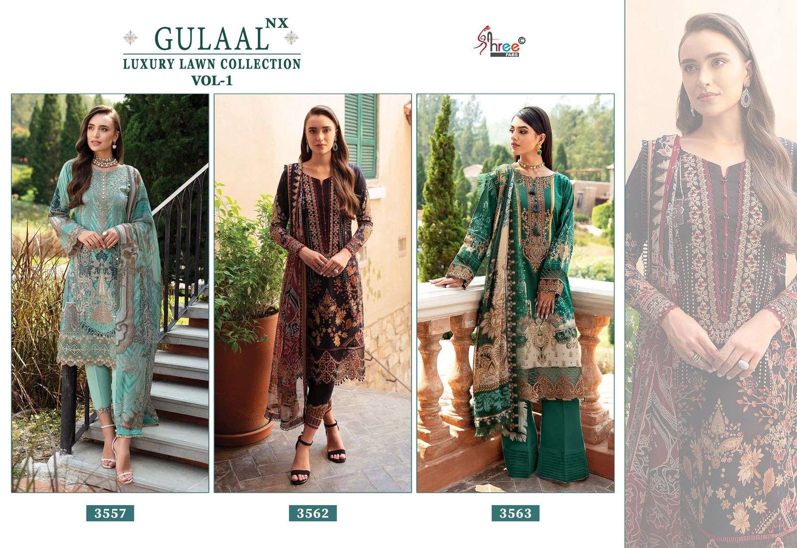 shree fabs gulaal luxury lawn collection vol 1 cotton elegant look salwar suit with cotton dupatta catalog