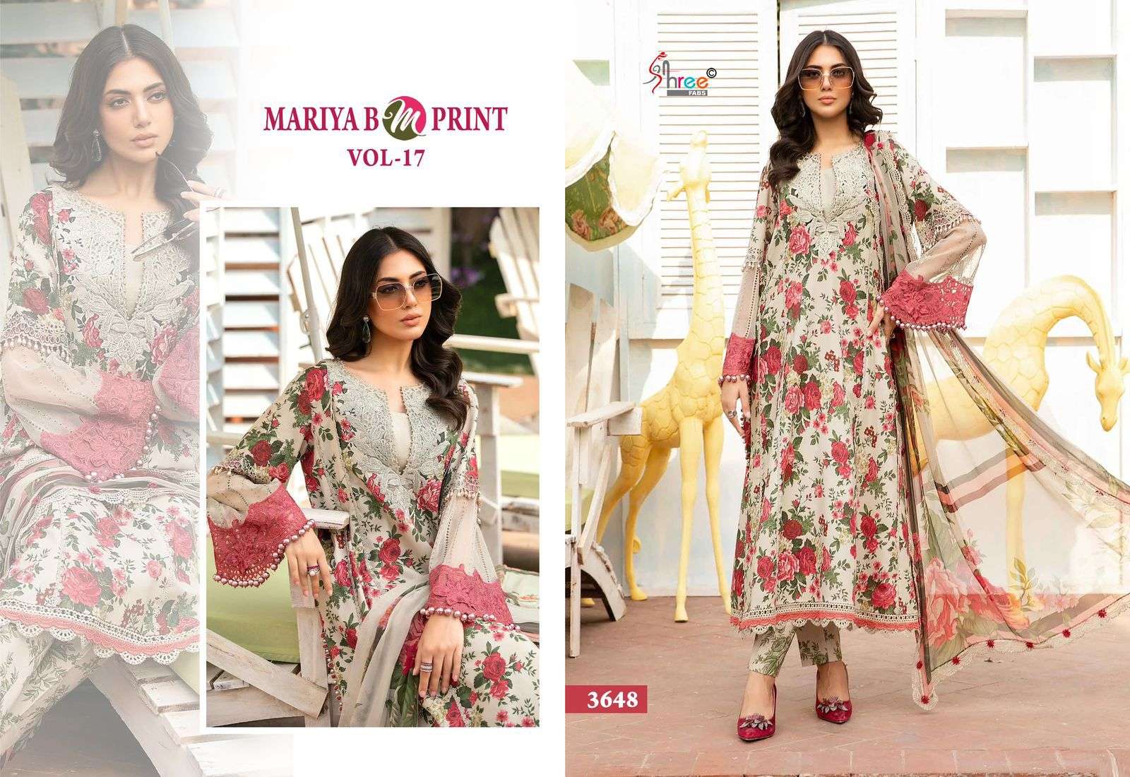 shree fabs Mariya b Mprint vol 17 cotton decent look salwar suit with silver dupatta catalog