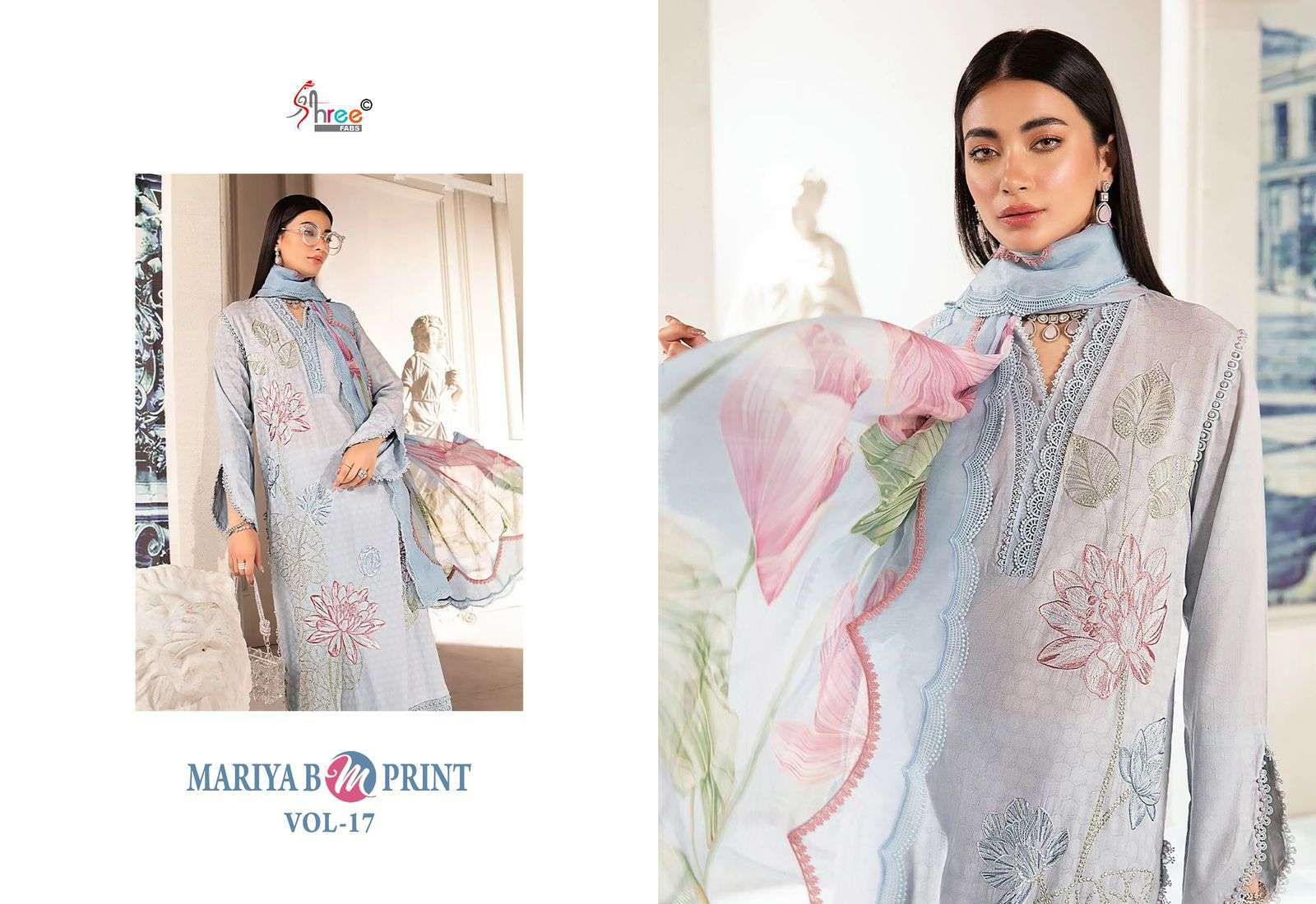 shree fabs Mariya b Mprint vol 17 cotton decent look salwar suit with silver dupatta catalog