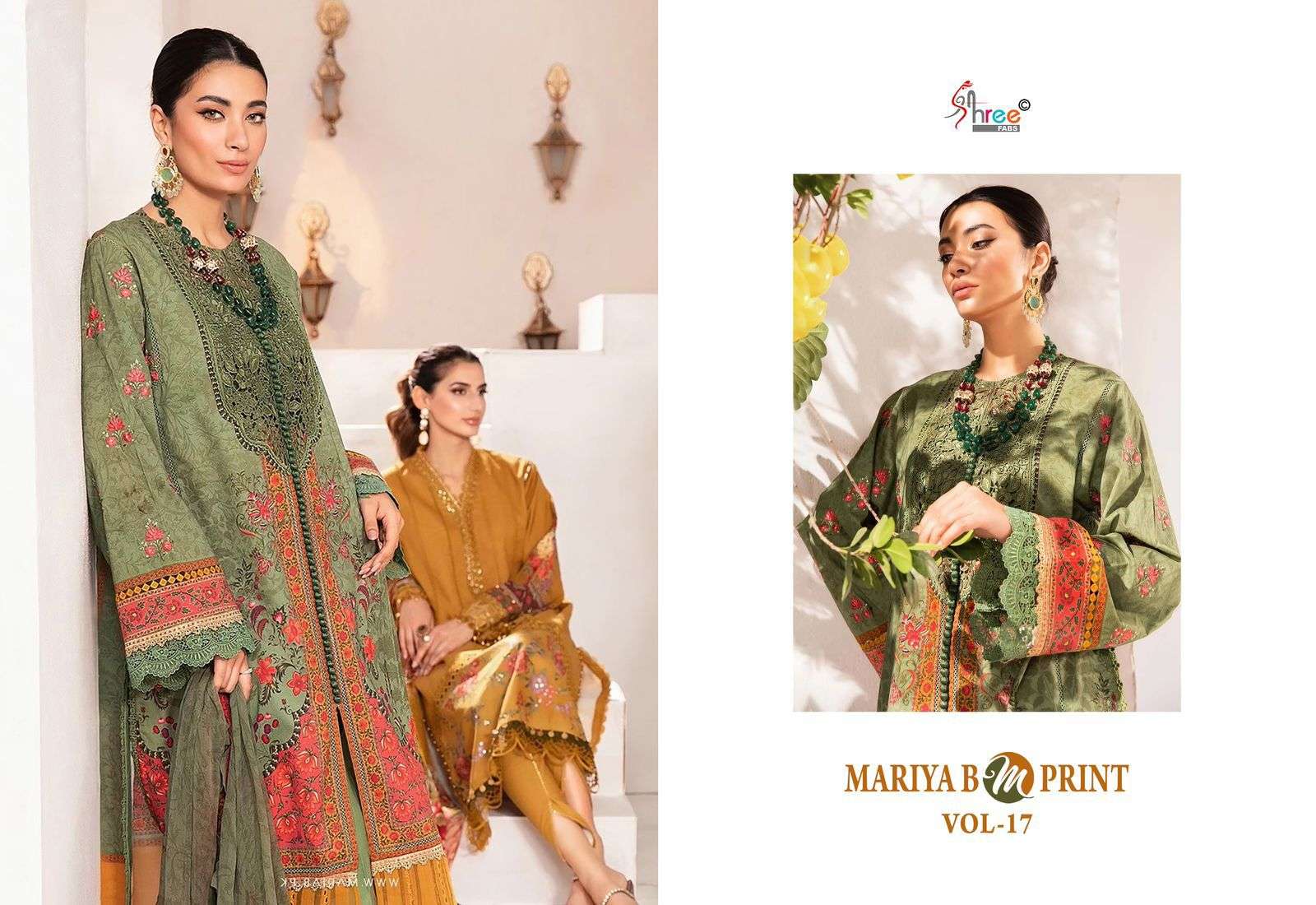 shree fabs Mariya b Mprint vol 17 cotton decent look salwar suit with silver dupatta catalog