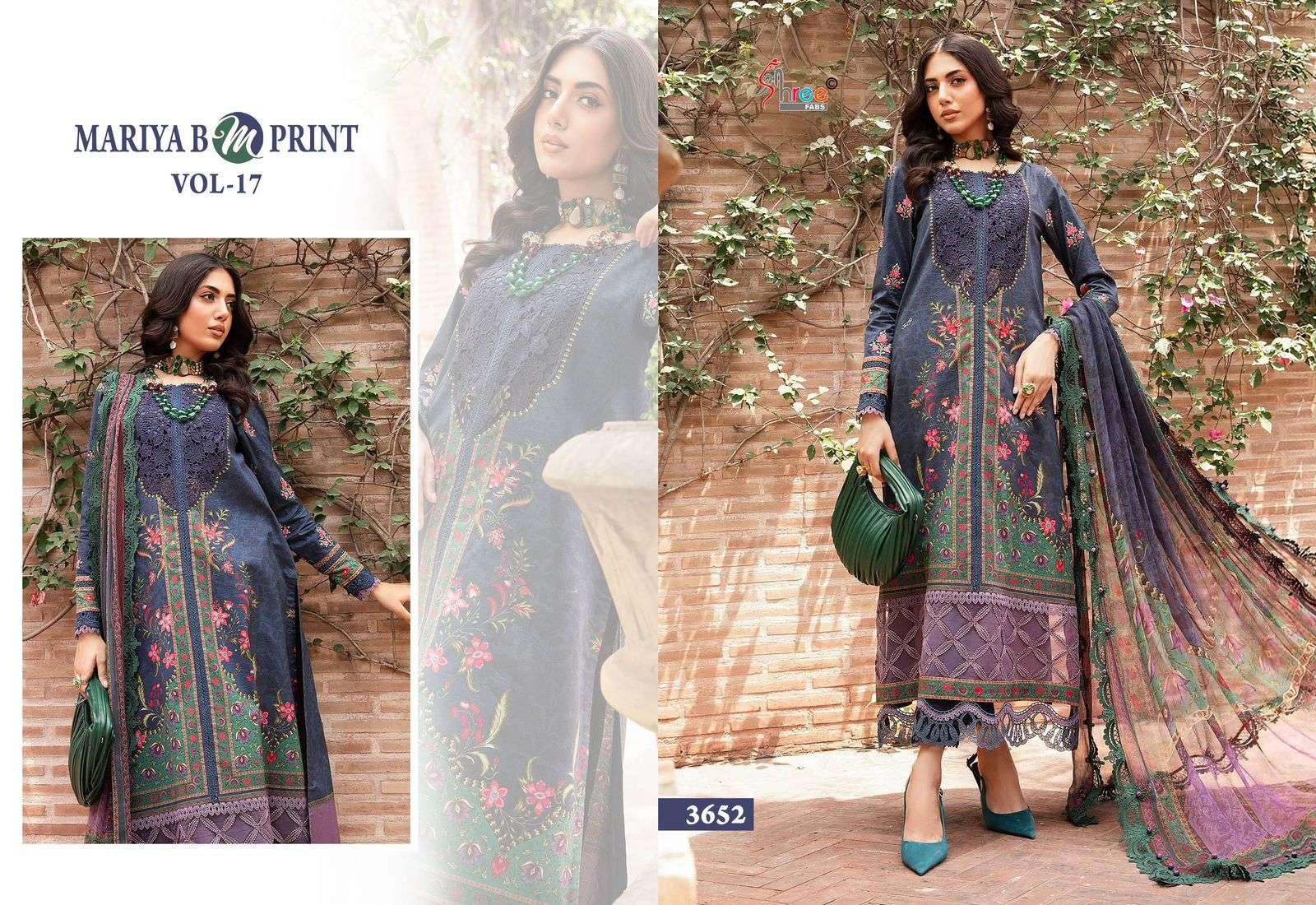 shree fabs Mariya b Mprint vol 17 cotton decent look salwar suit with silver dupatta catalog