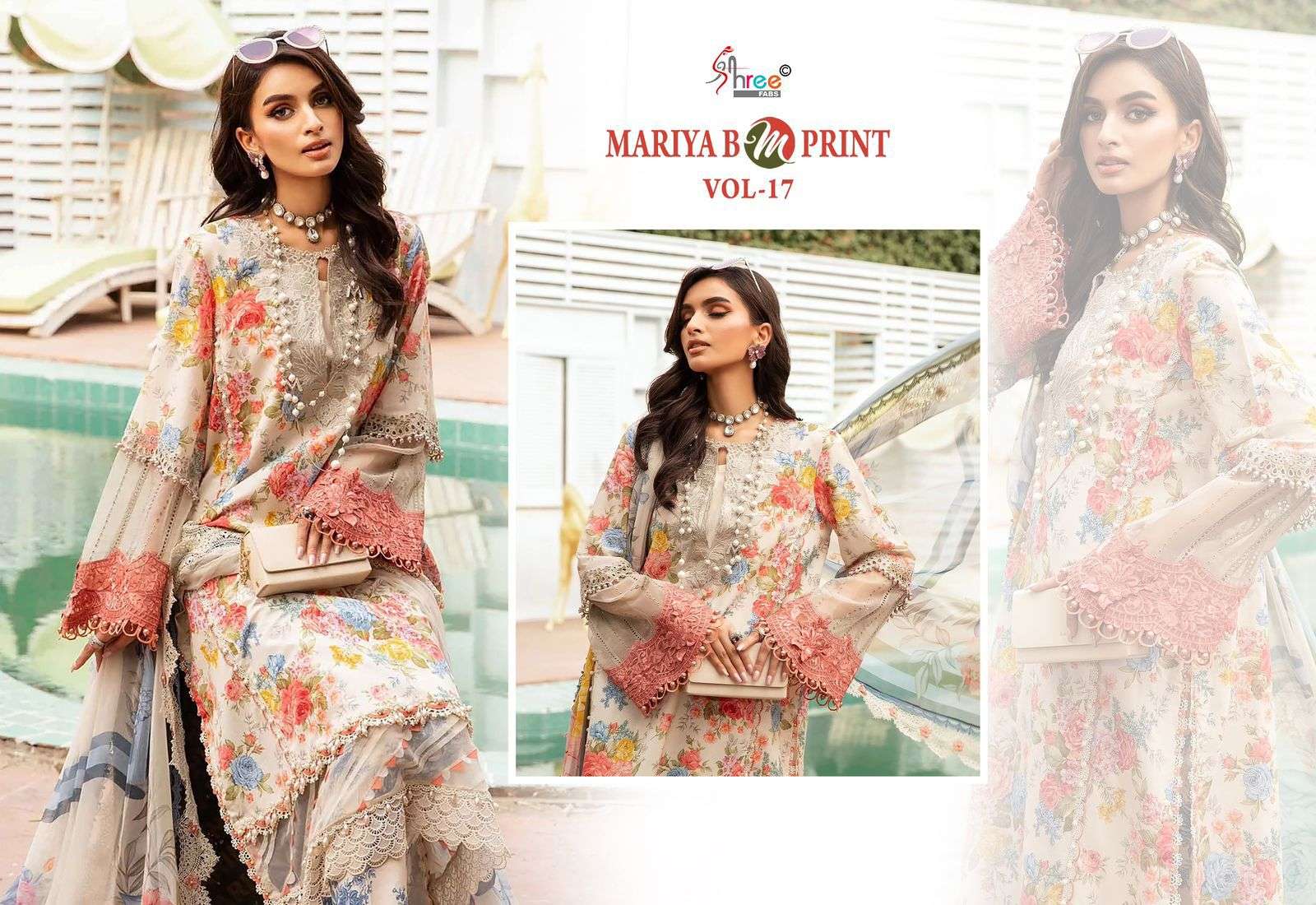 shree fabs Mariya b Mprint vol 17 cotton decent look salwar suit with silver dupatta catalog