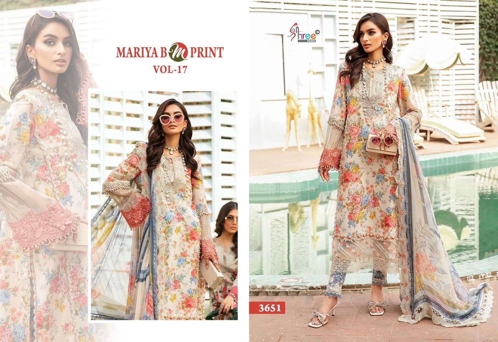 shree fabs Mariya b Mprint vol 17 cotton decent look salwar suit with silver dupatta catalog