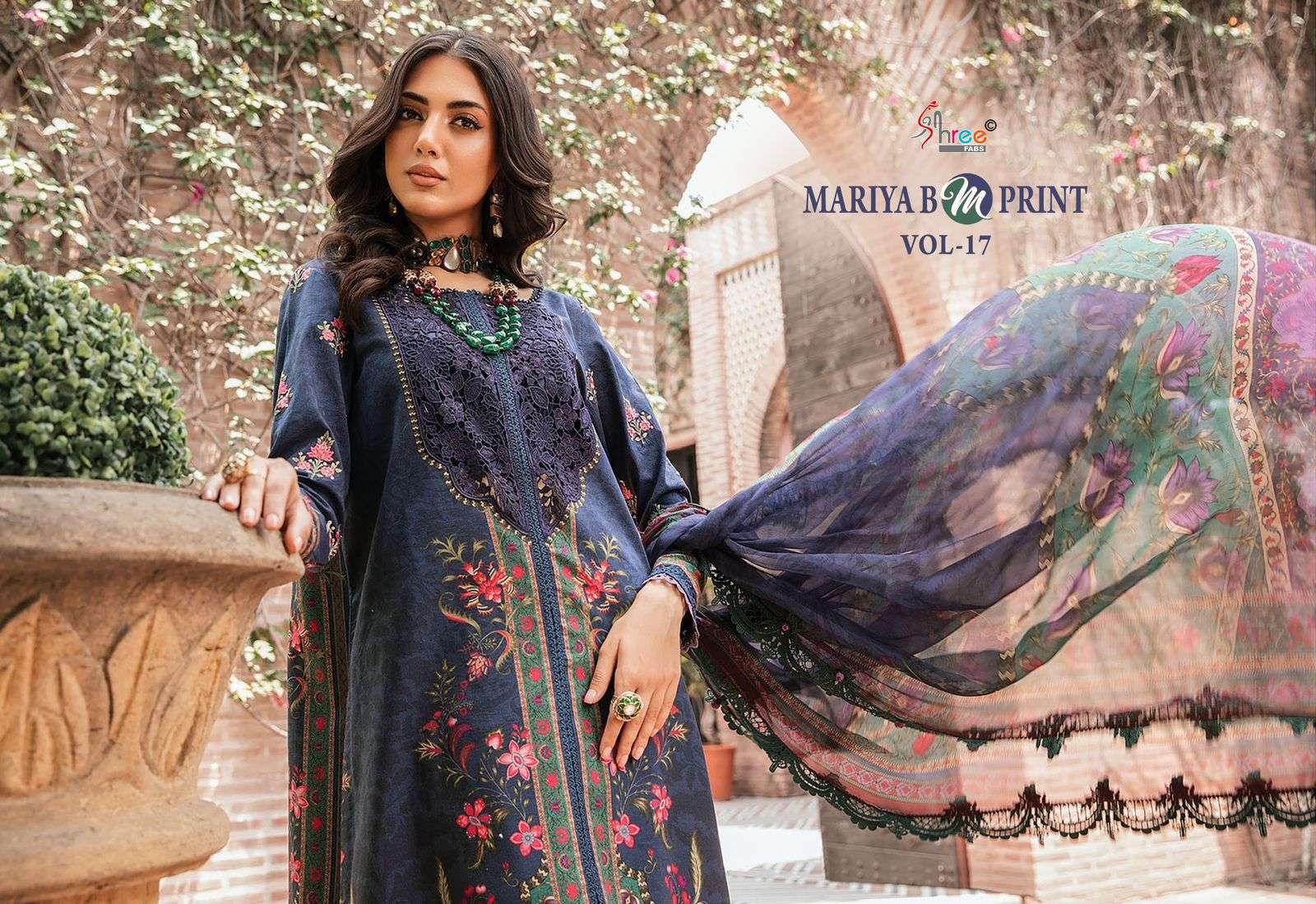 shree fabs Mariya b Mprint vol 17 cotton decent look salwar suit with silver dupatta catalog