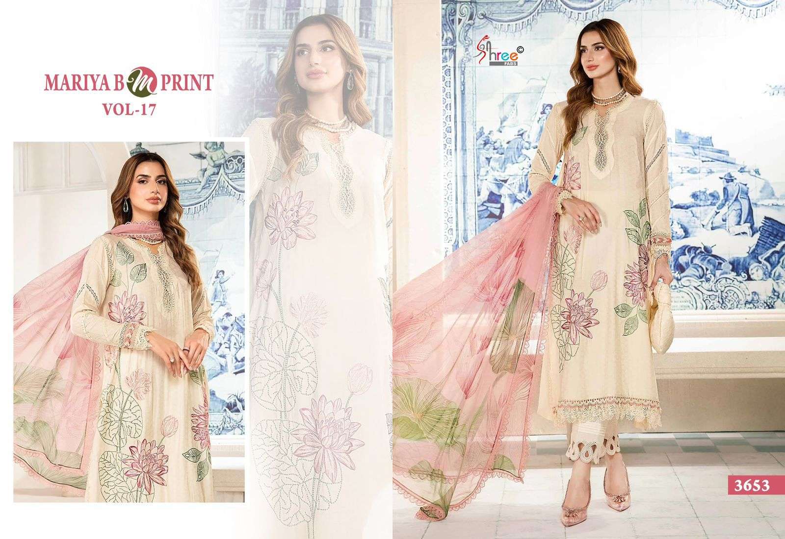 shree fabs Mariya b Mprint vol 17 cotton decent look salwar suit with silver dupatta catalog