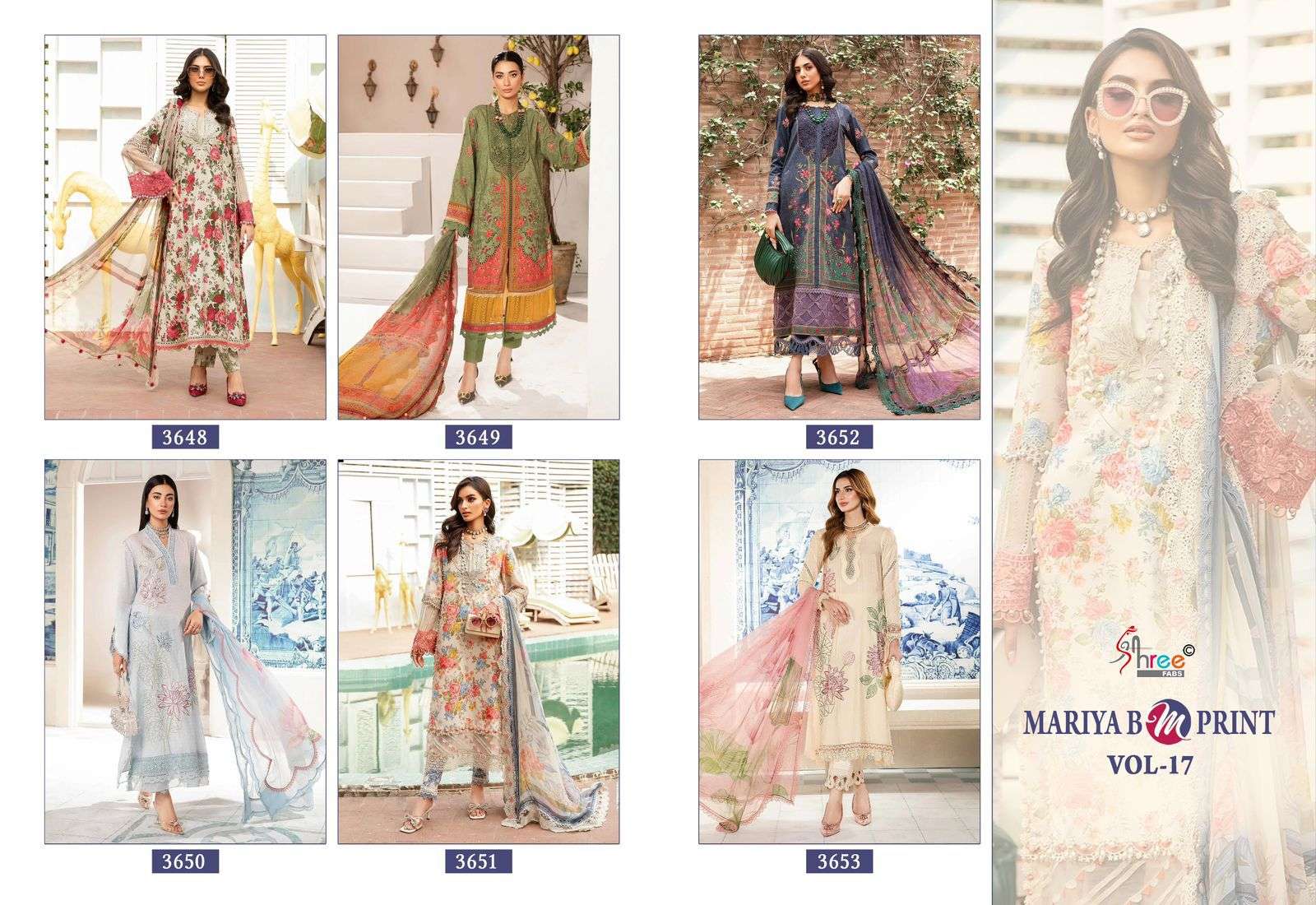 shree fabs Mariya b Mprint vol 17 cotton decent look salwar suit with silver dupatta catalog