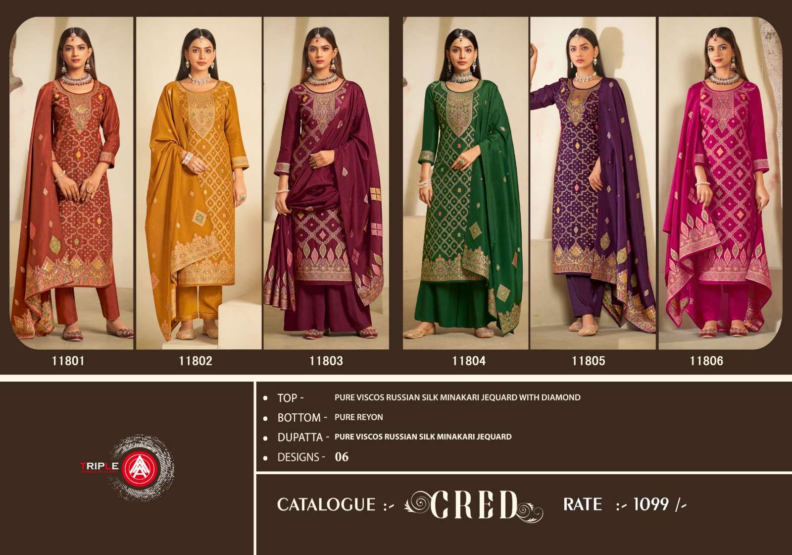 triple aaa cred viscose russion catchy look salwar suit catalog