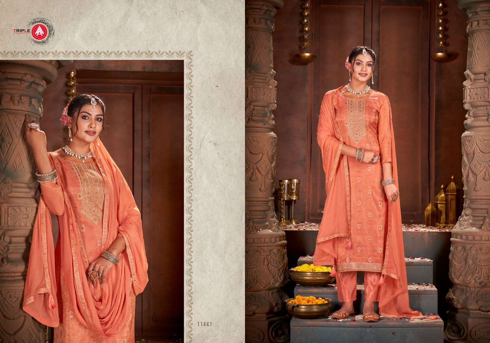 triple aaa kethi  Pure Simar Jequard Minakari With Work exclusive look salwar suit catalog