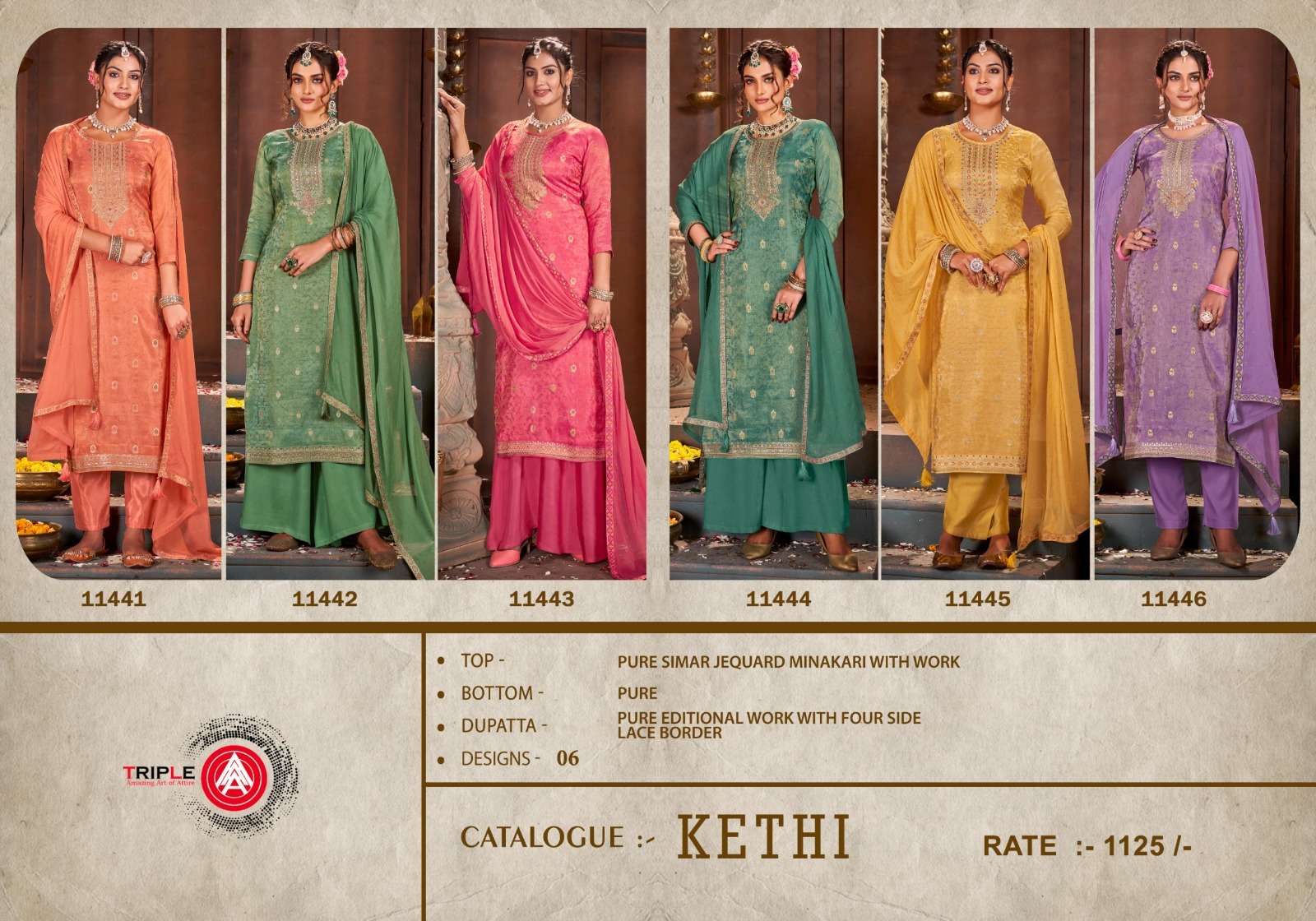 triple aaa kethi  Pure Simar Jequard Minakari With Work exclusive look salwar suit catalog