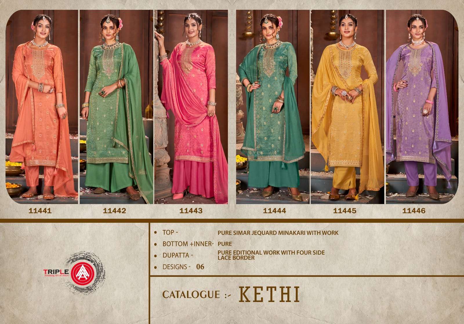 triple aaa kethi  Pure Simar Jequard Minakari With Work exclusive look salwar suit catalog