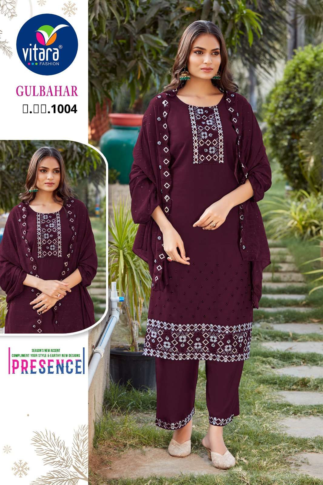 vitara fashion gulbahar pick n choose rayon elegant top bottom with dupatta size set