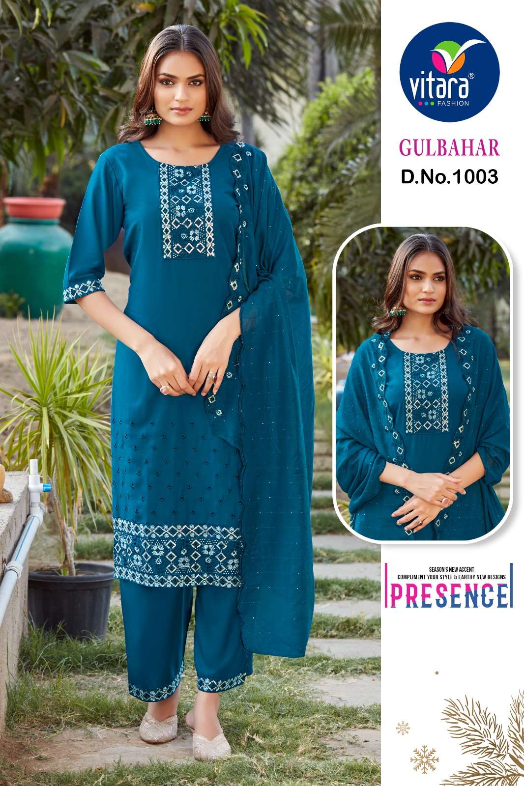 vitara fashion gulbahar pick n choose rayon elegant top bottom with dupatta size set