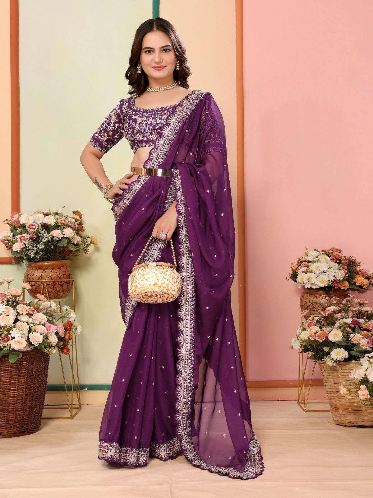 vivera anjani organza decent look saree catalog