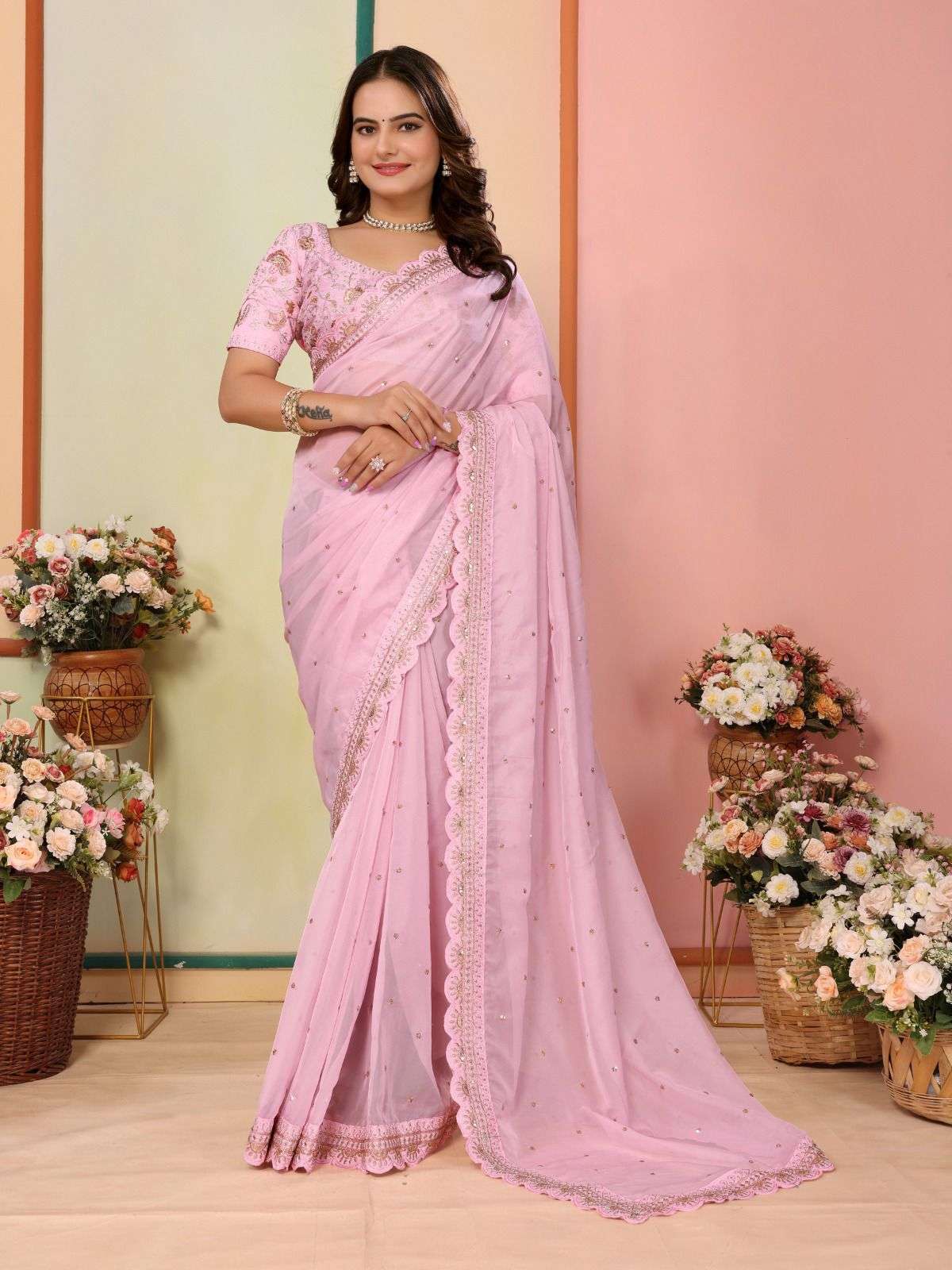 vivera anjani organza decent look saree catalog