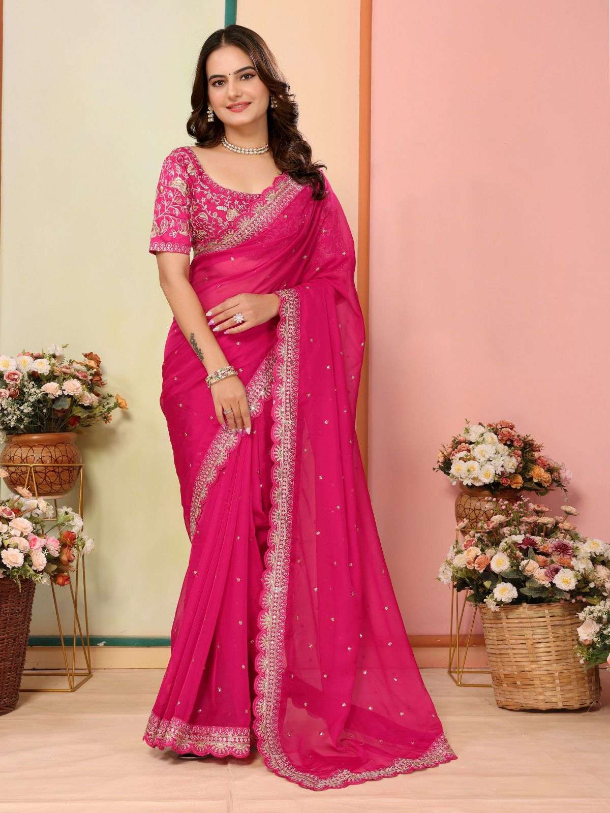 vivera anjani organza decent look saree catalog