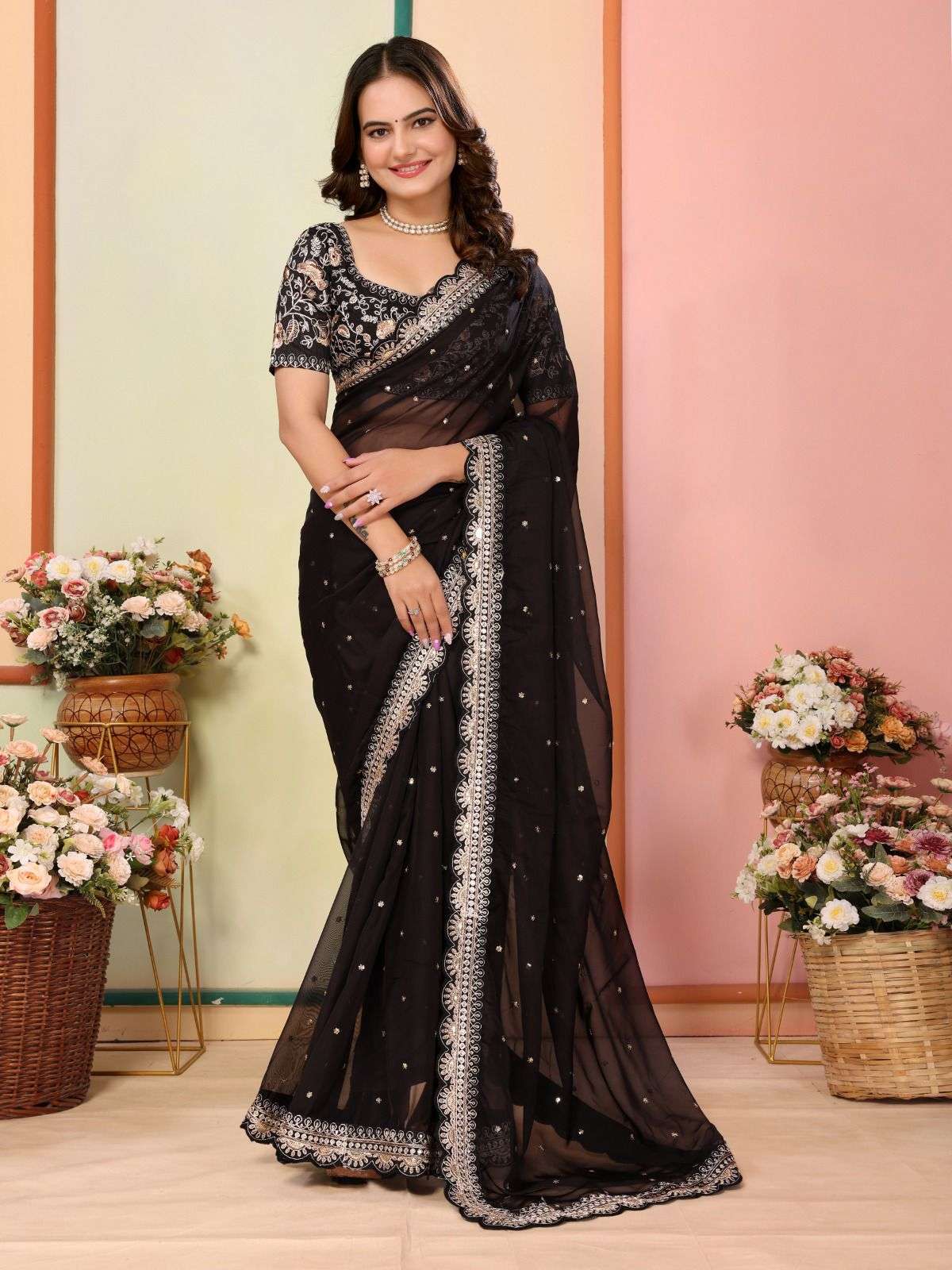 vivera anjani organza decent look saree catalog