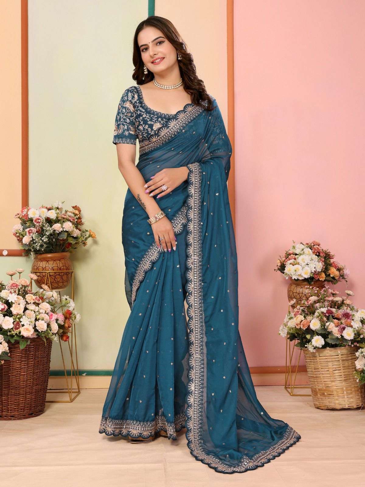 vivera anjani organza decent look saree catalog