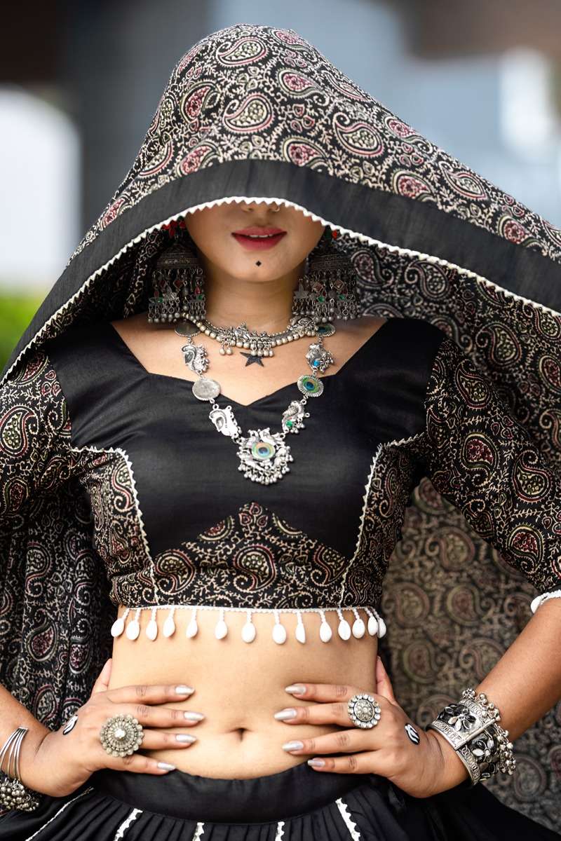 aawiya officeal awy 7071 black cotton gorgeous look lehenga singal