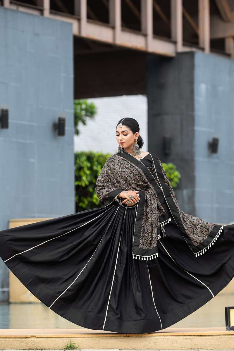 aawiya officeal awy 7071 black cotton gorgeous look lehenga singal