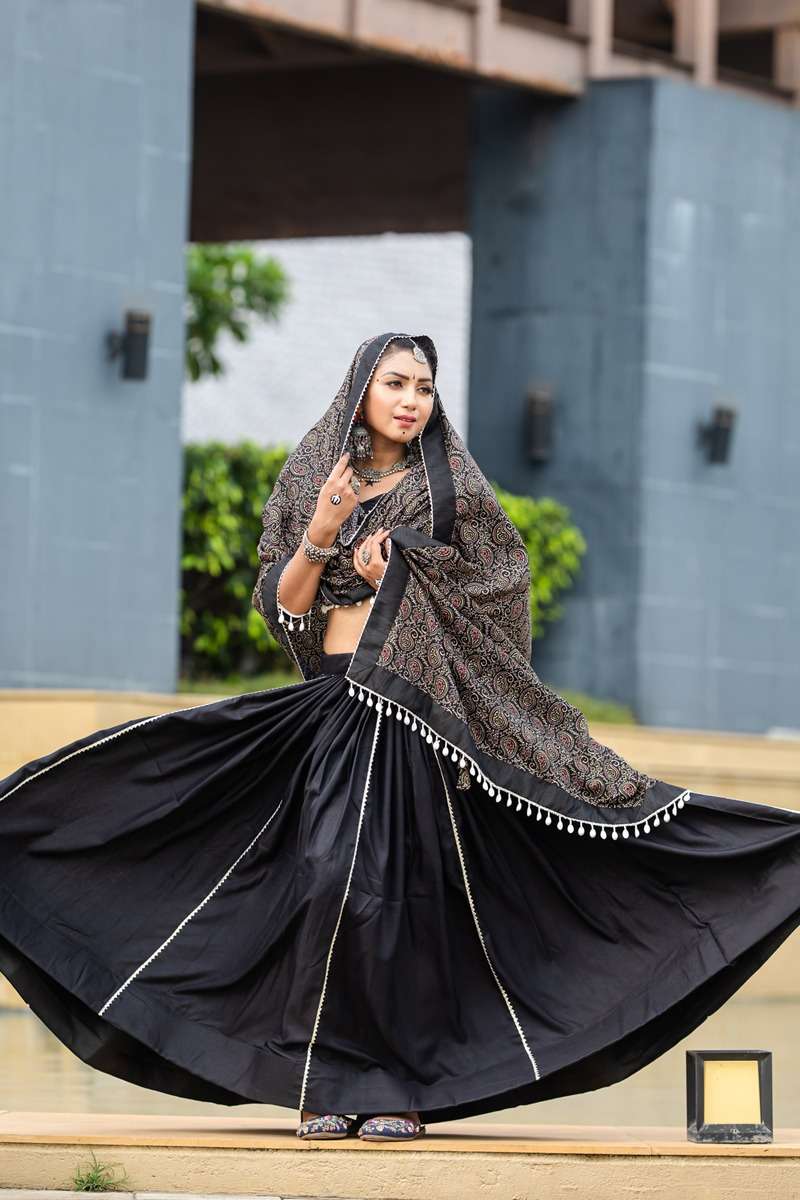 aawiya officeal awy 7071 black cotton gorgeous look lehenga singal