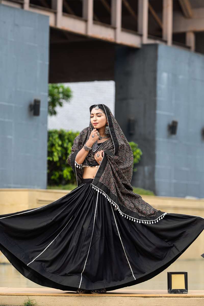 aawiya officeal awy 7071 black cotton gorgeous look lehenga singal