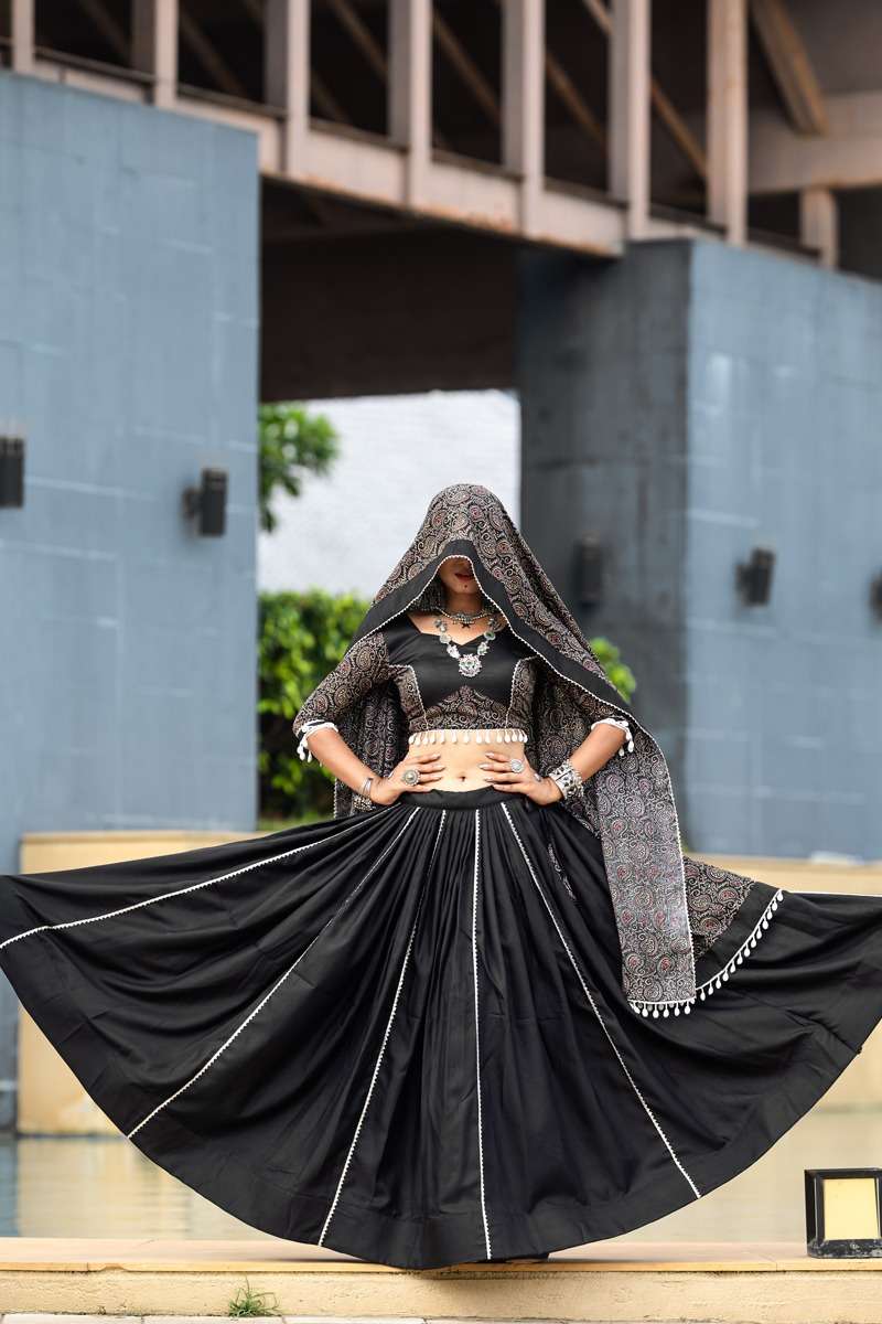 aawiya officeal awy 7071 black cotton gorgeous look lehenga singal