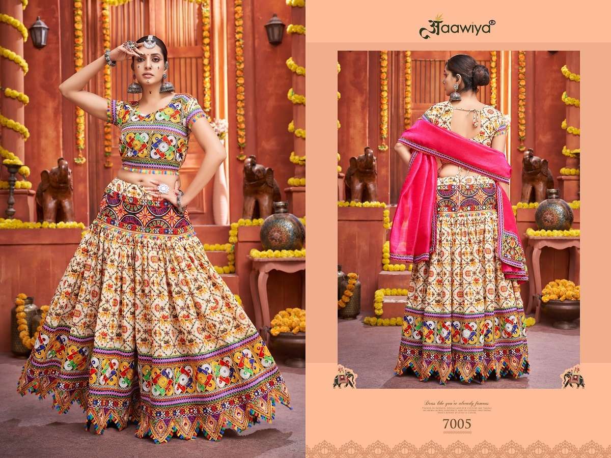 aawiya officeal Rajwadi Vol 04 cream cotton festive look lehenga single