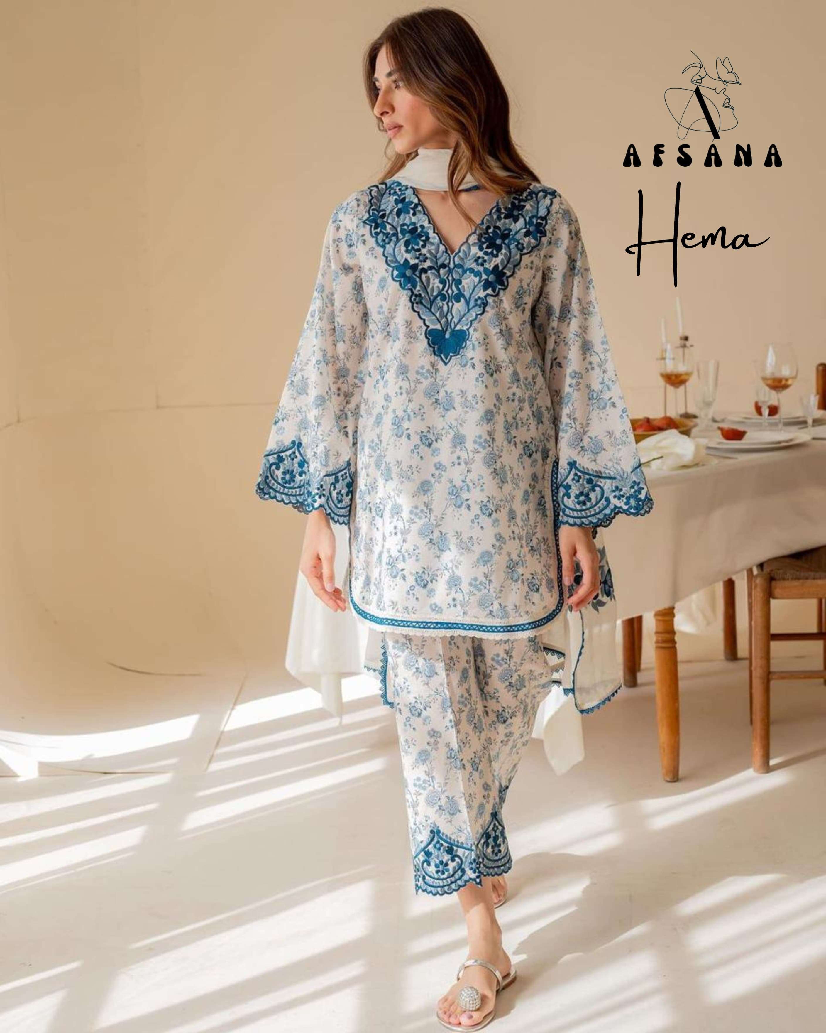 afsana hema muslin digital print attractive look top bottom with dupatta size set