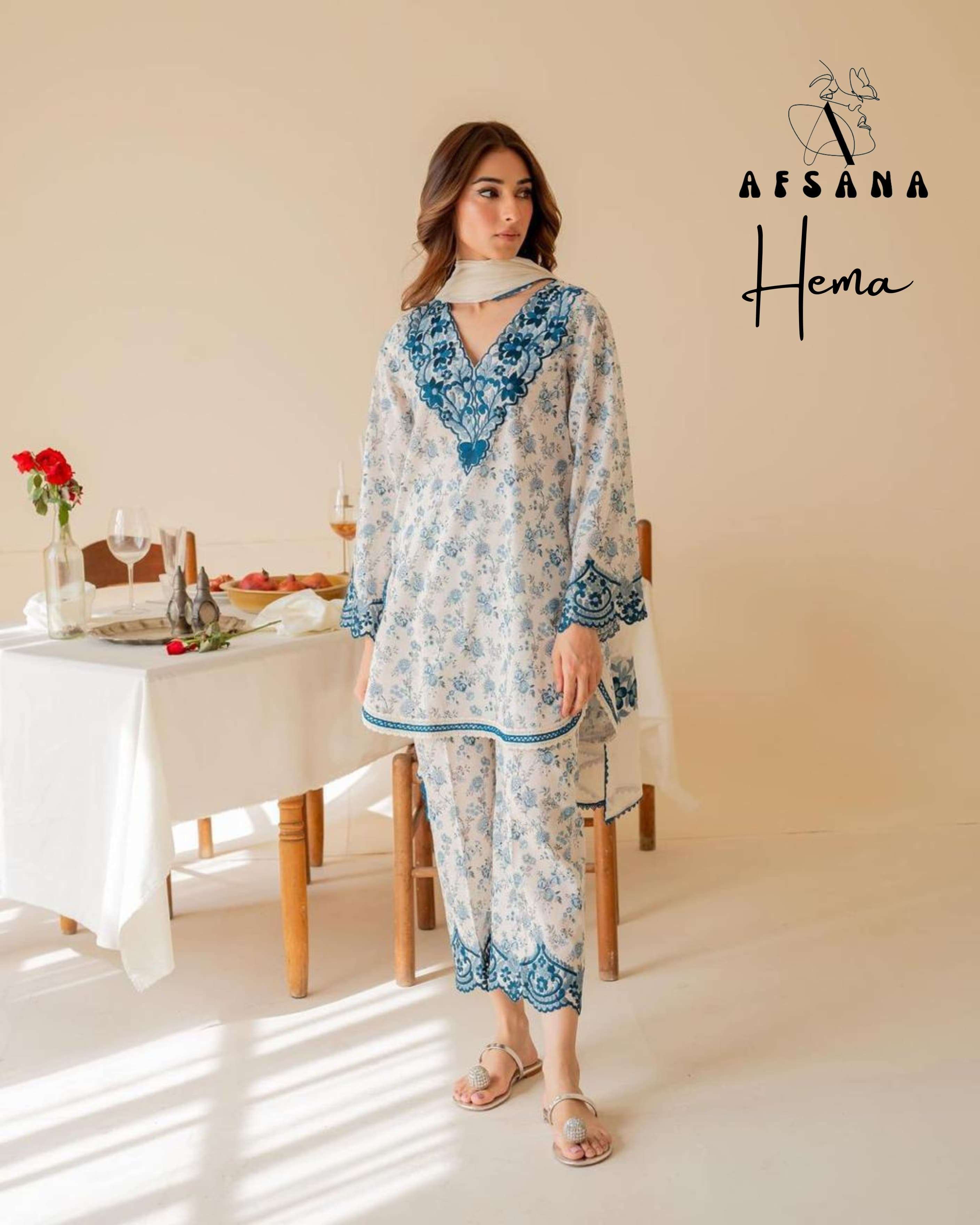 afsana hema muslin digital print attractive look top bottom with dupatta size set