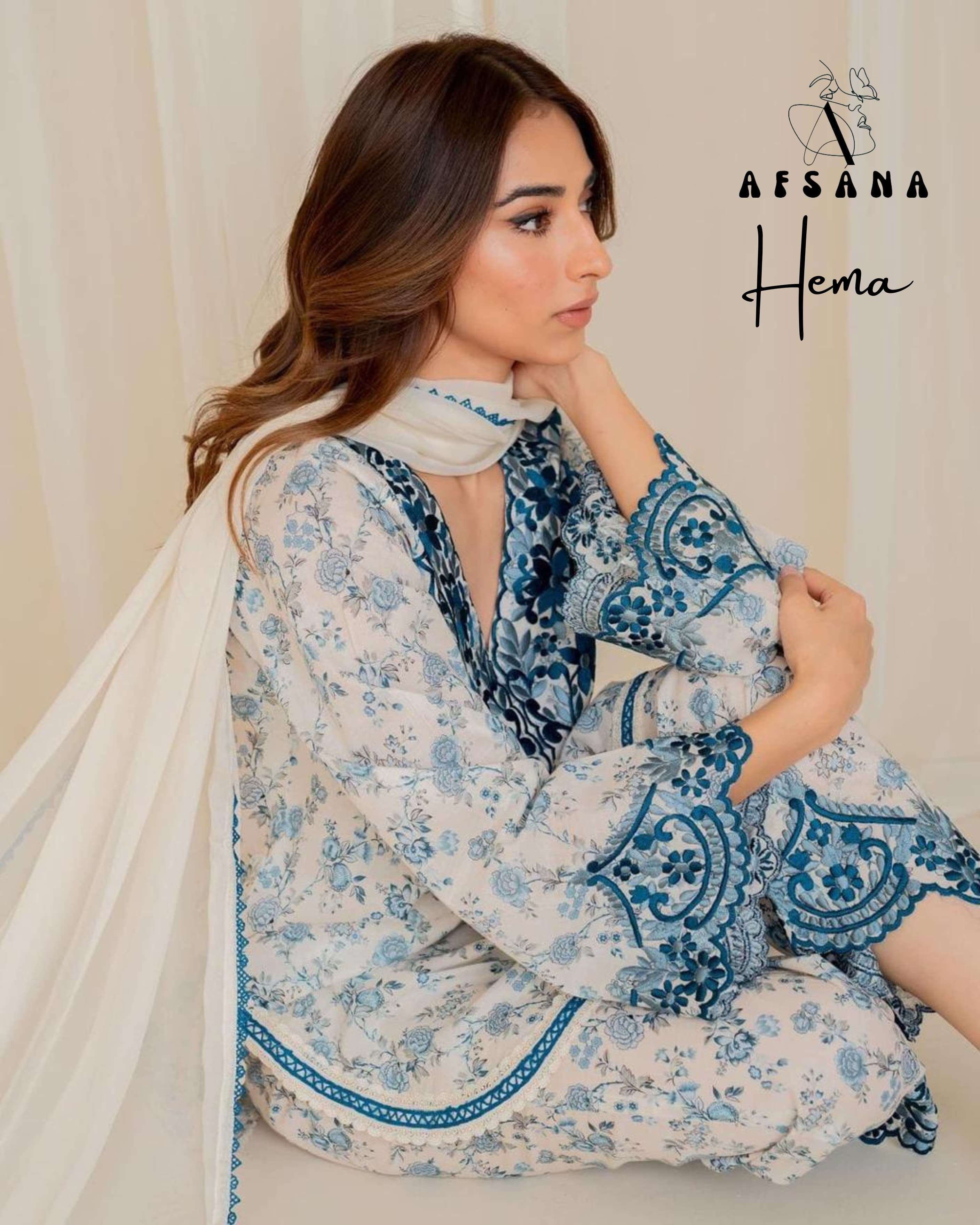 afsana hema muslin digital print attractive look top bottom with dupatta size set