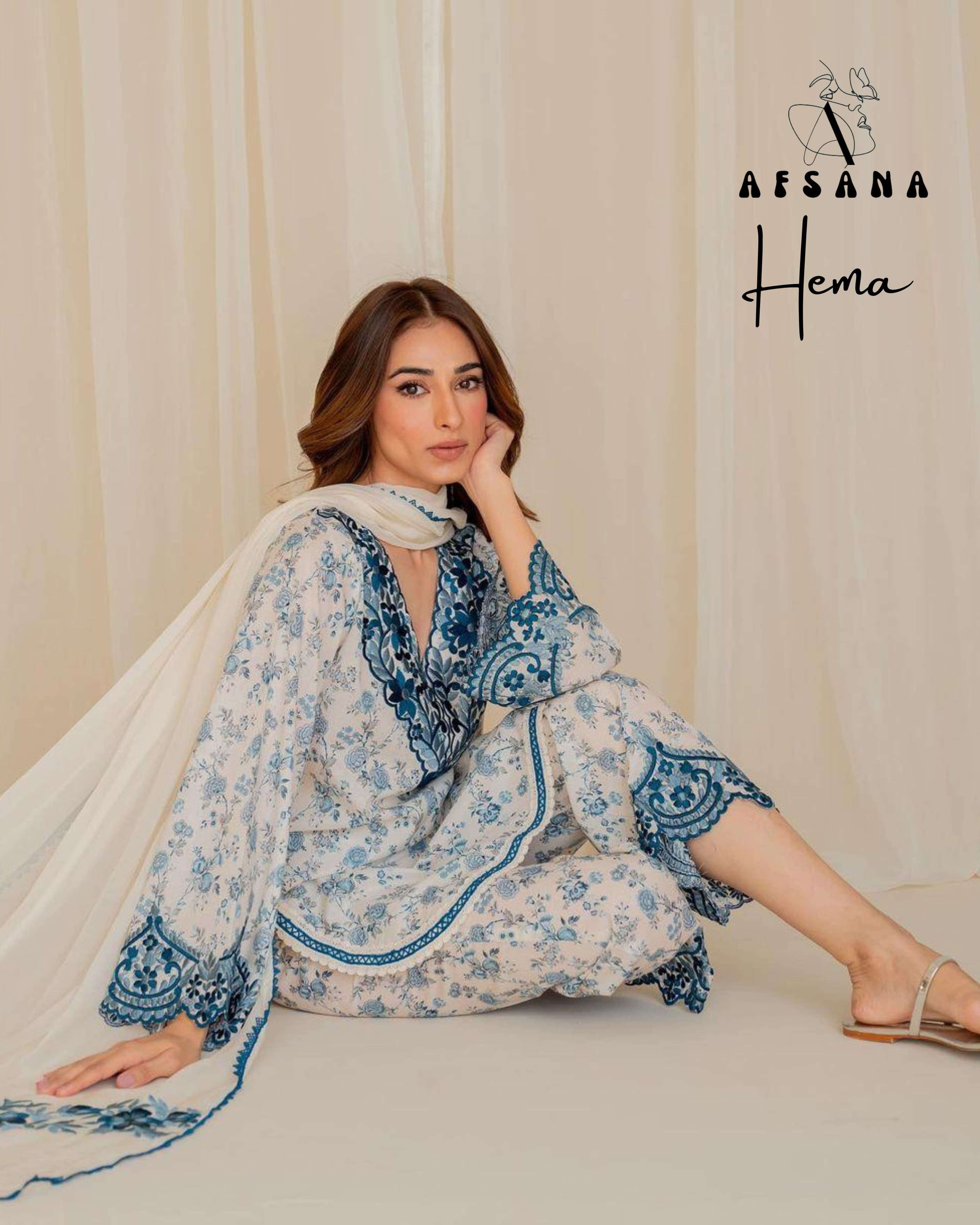 afsana hema muslin digital print attractive look top bottom with dupatta size set