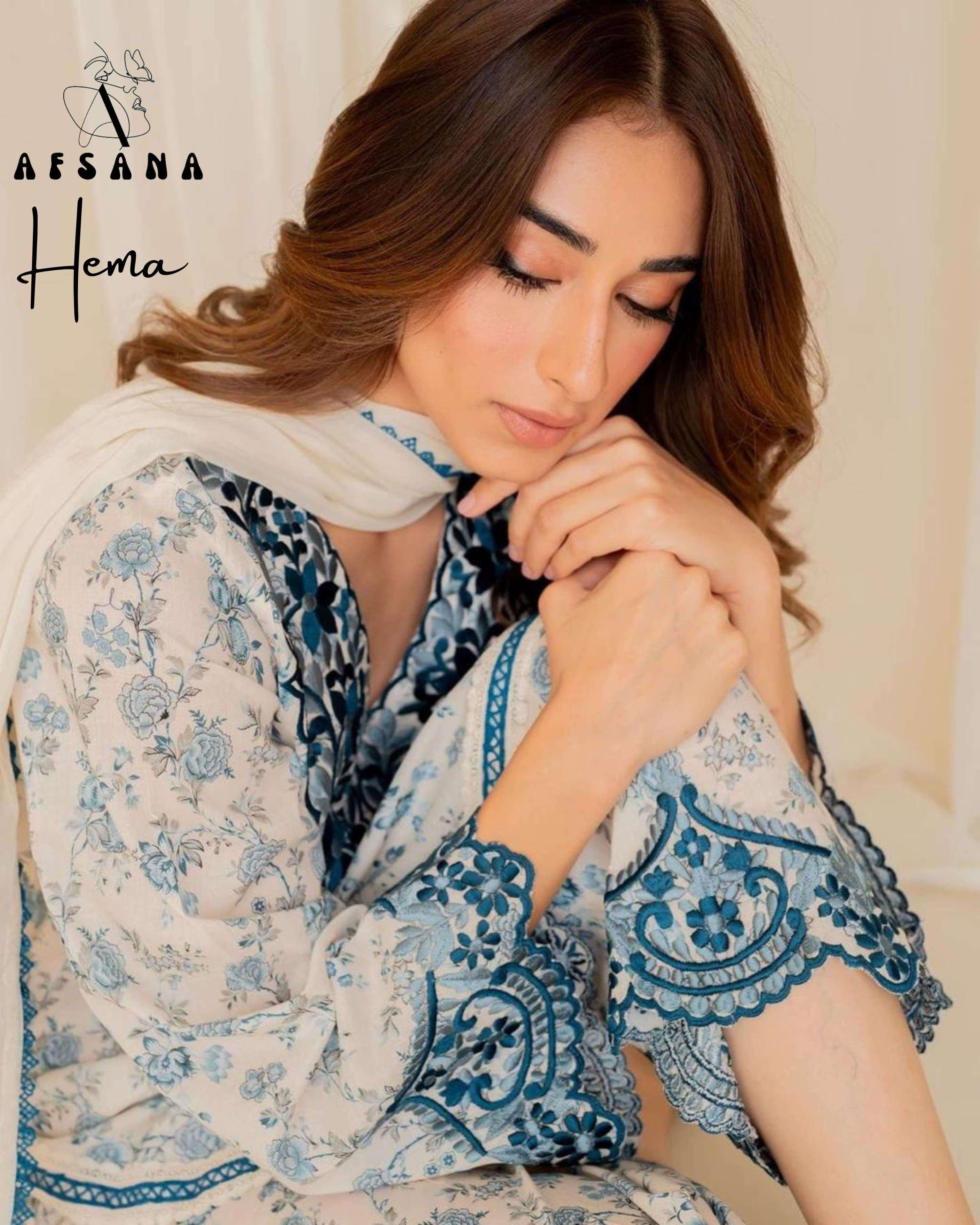 afsana hema muslin digital print attractive look top bottom with dupatta size set