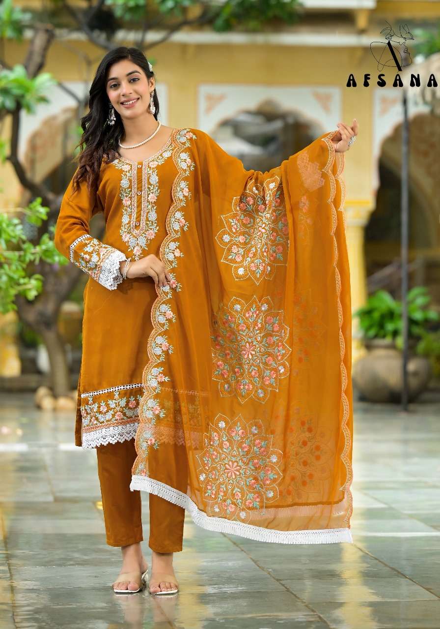 afsana Sunflower  roman silk attrective look top bottom with dupatta size set