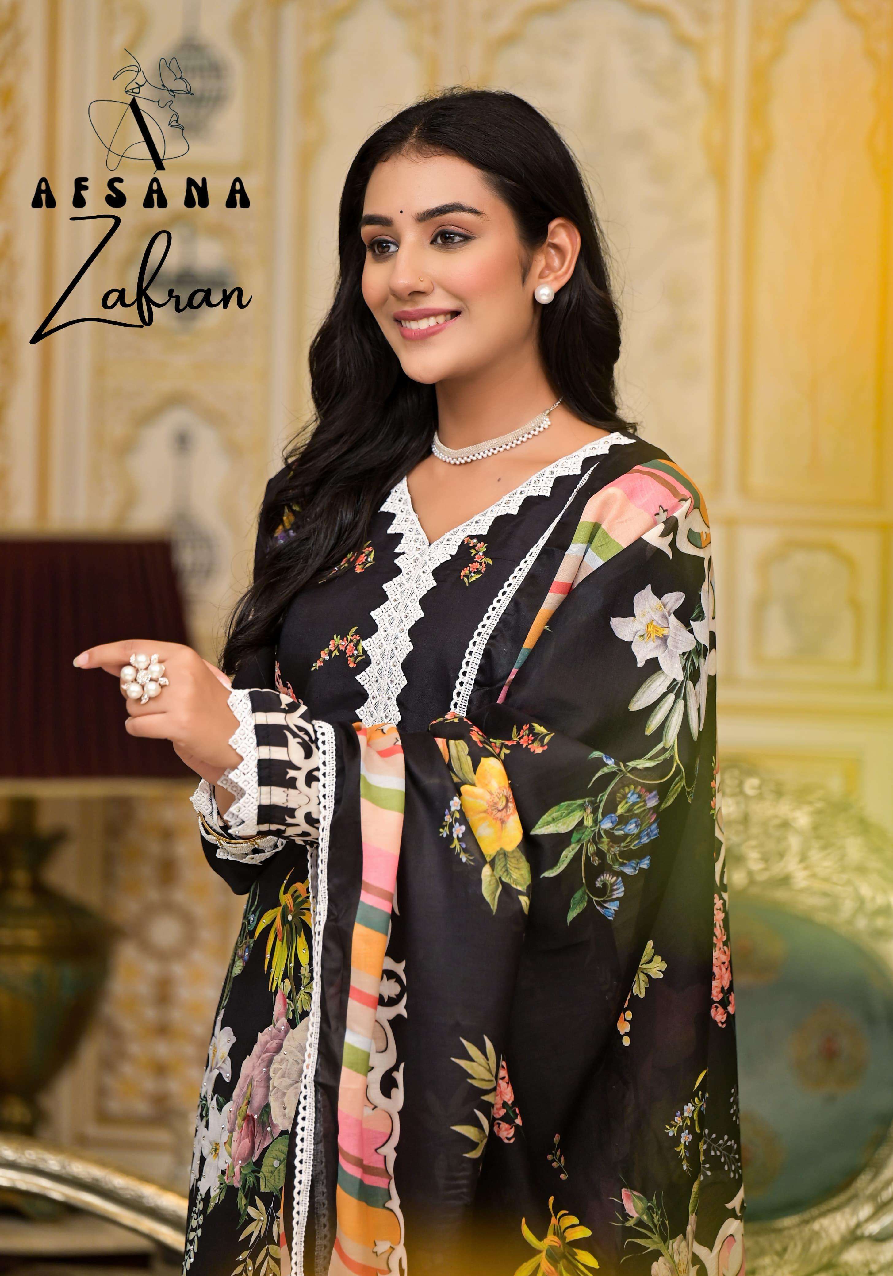 afsana zafran muslin innovative look top bottom with dupatta size set