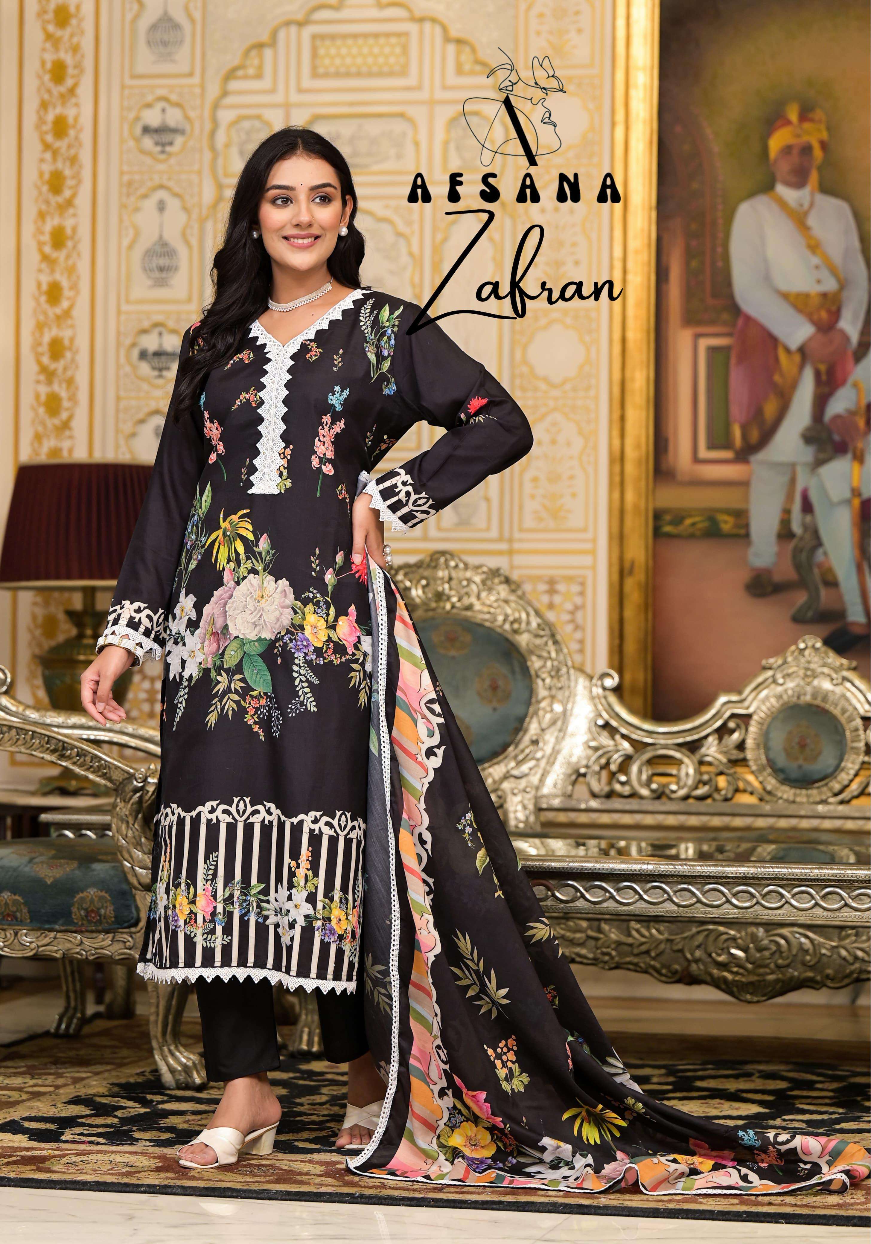 afsana zafran muslin innovative look top bottom with dupatta size set