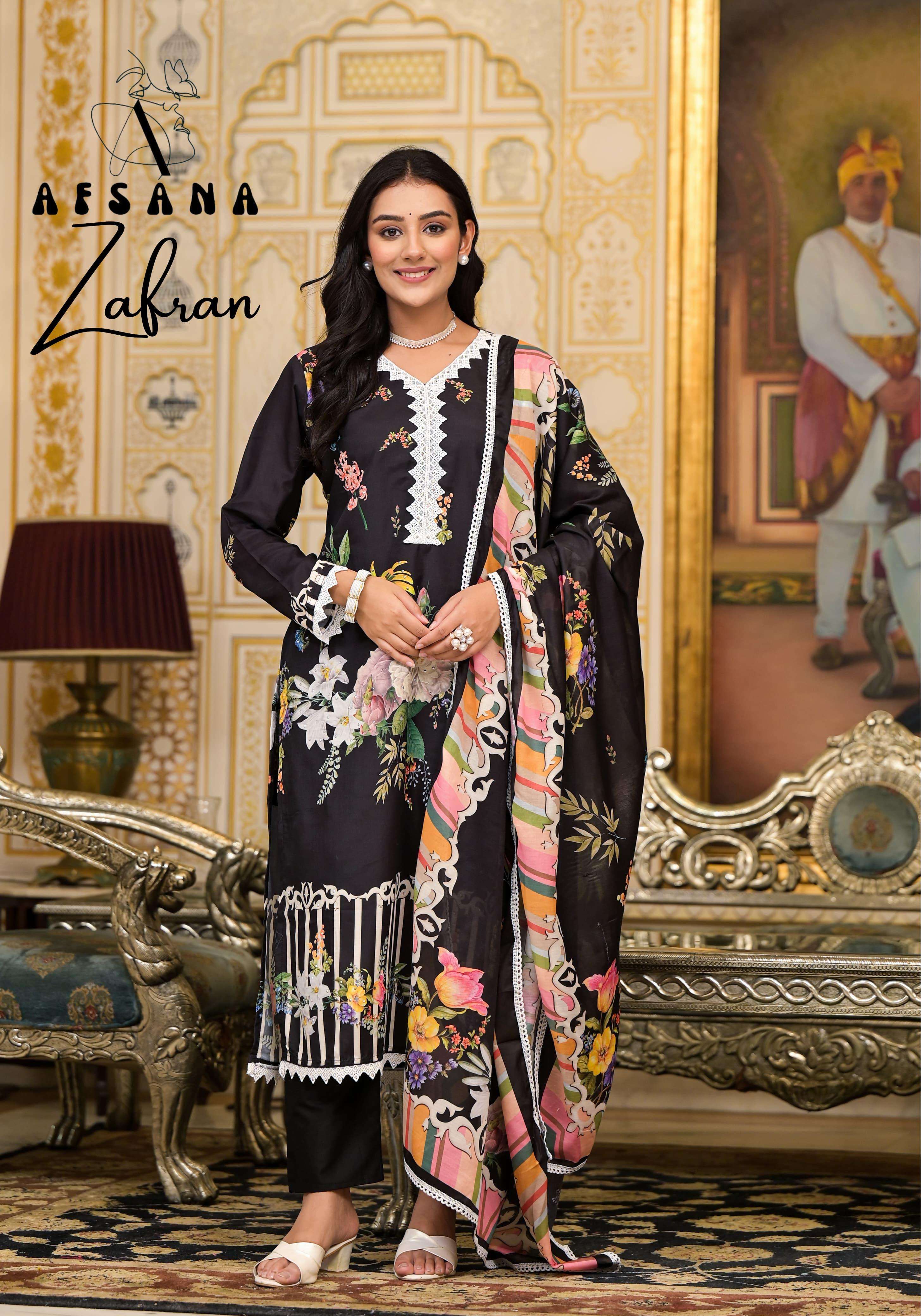 afsana zafran muslin innovative look top bottom with dupatta size set