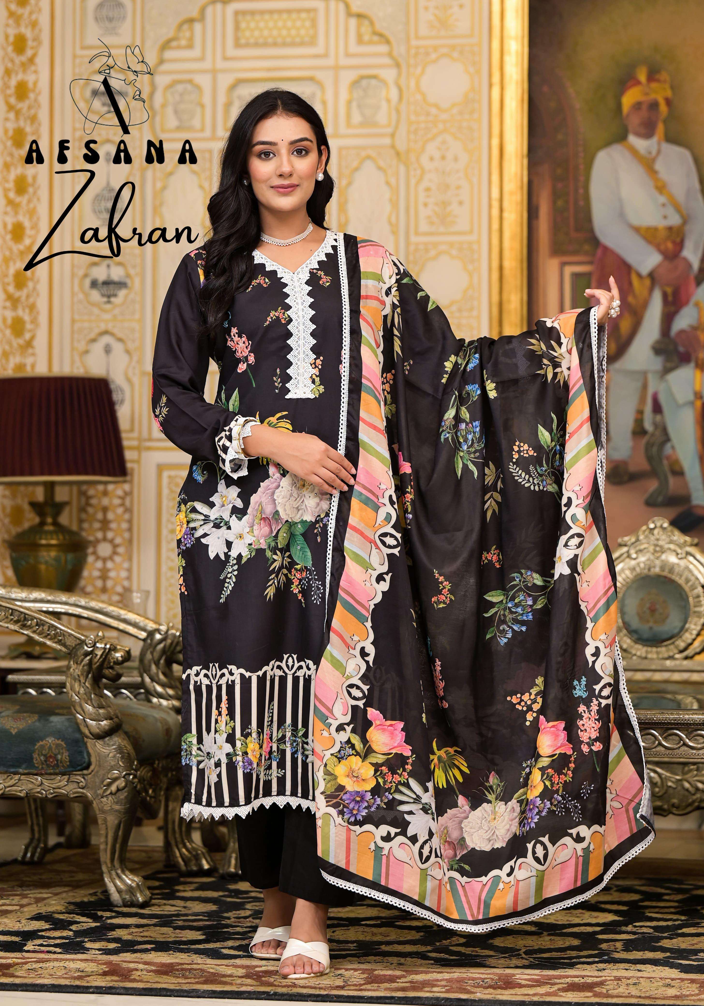 afsana zafran muslin innovative look top bottom with dupatta size set