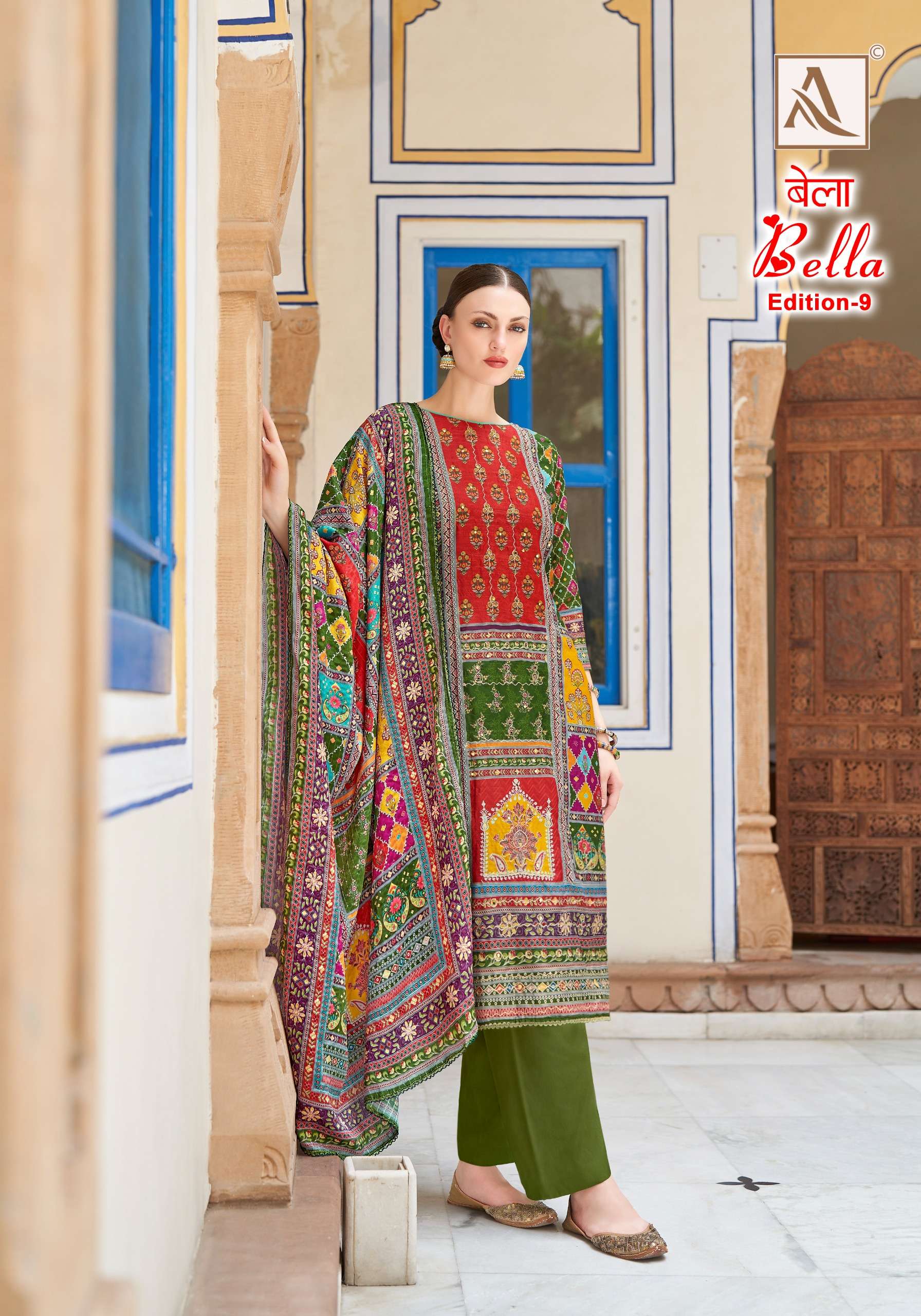 alok suit bella 9 muslin ecxlusive print salwar suit catalog