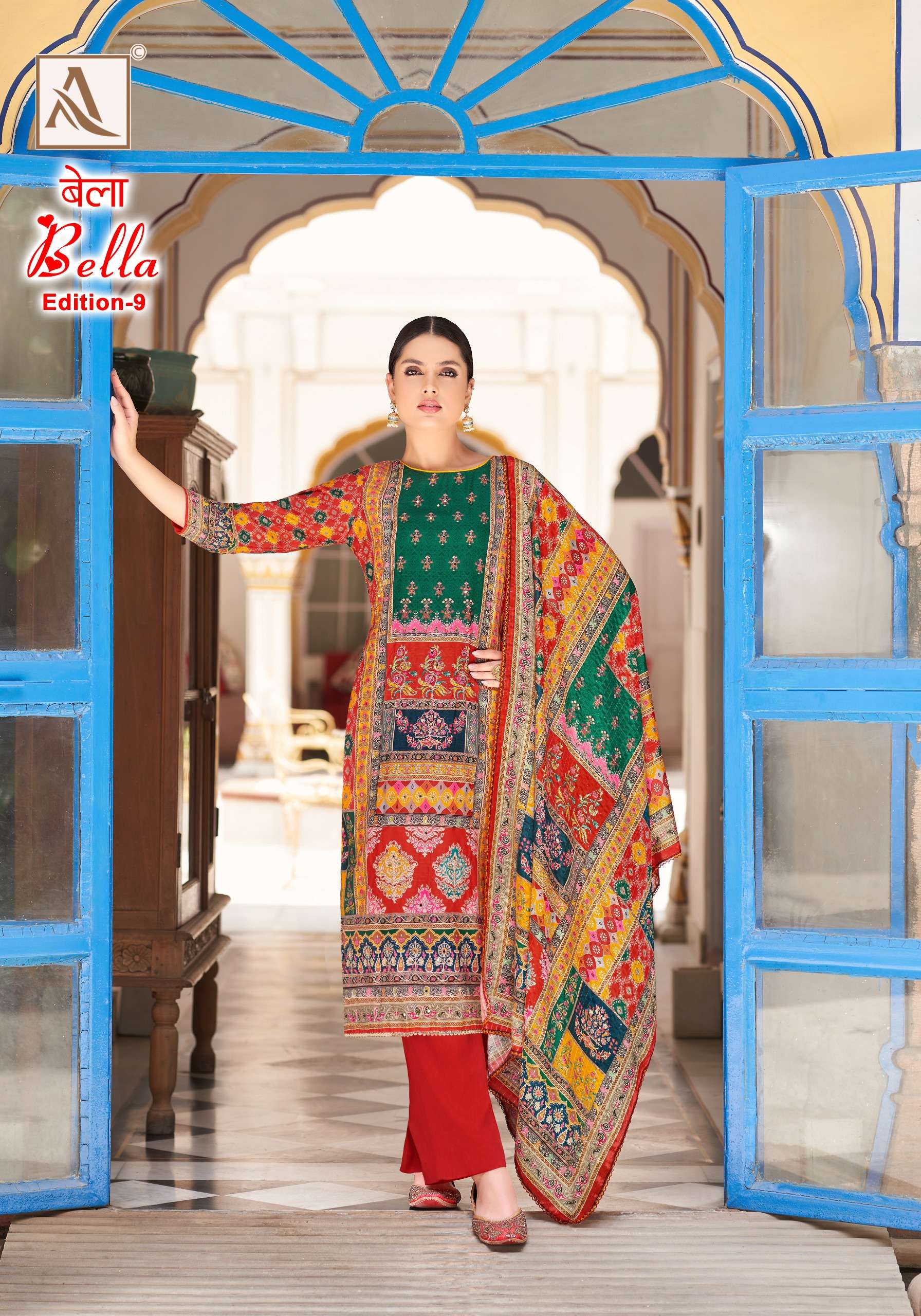 alok suit bella 9 muslin ecxlusive print salwar suit catalog