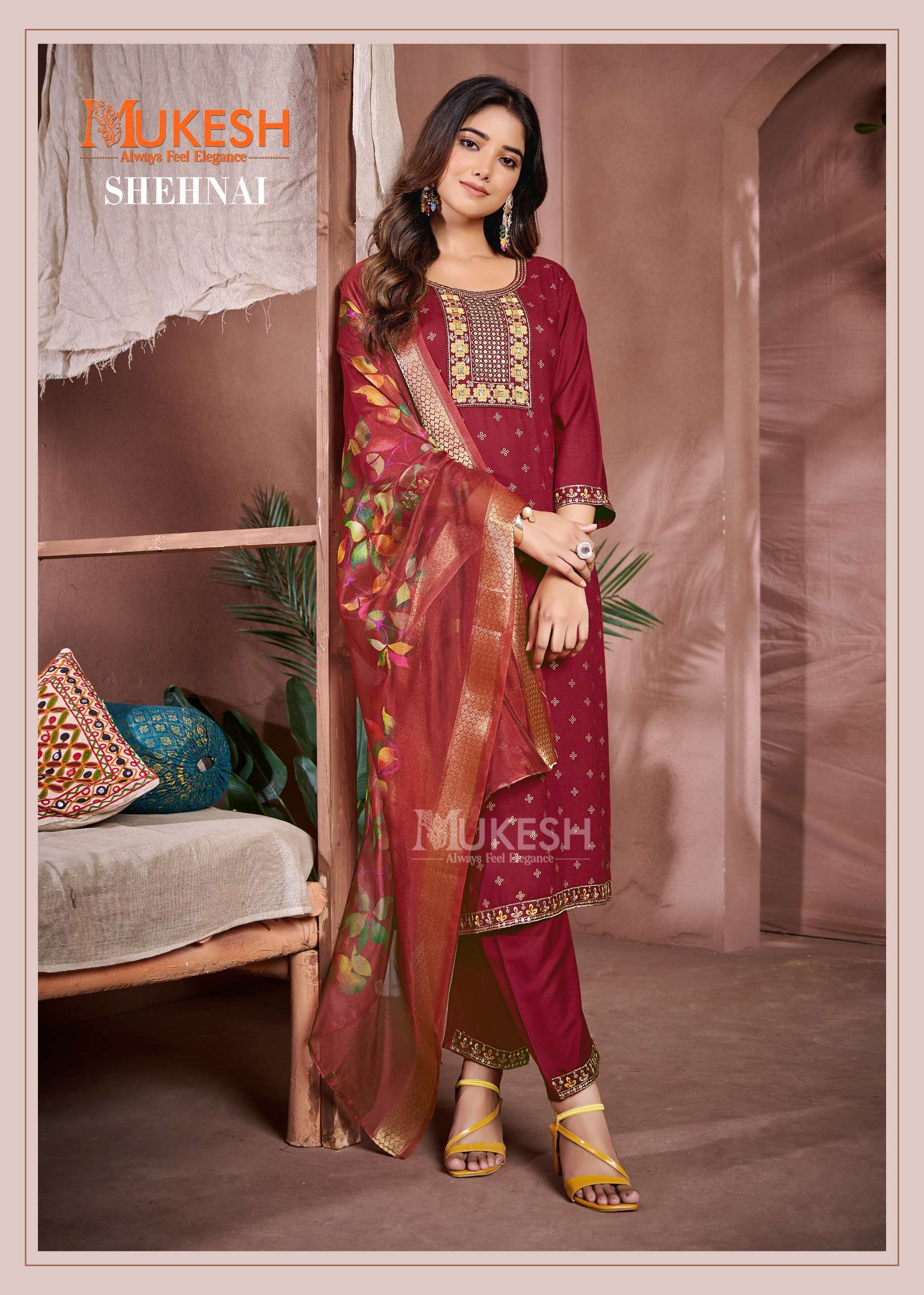 banwery fashion mukesh shehnai rayon innovative look kurti pant with dupatta  catalog