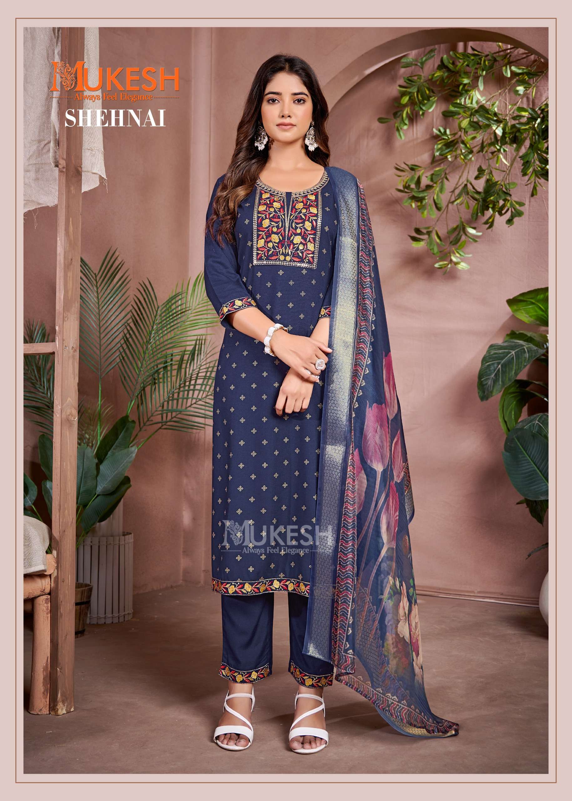 banwery fashion mukesh shehnai rayon innovative look kurti pant with dupatta  catalog