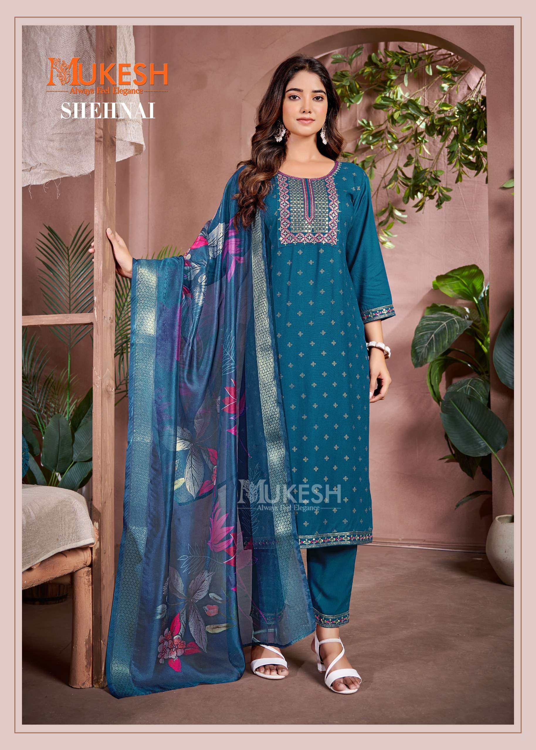 banwery fashion mukesh shehnai rayon innovative look kurti pant with dupatta  catalog