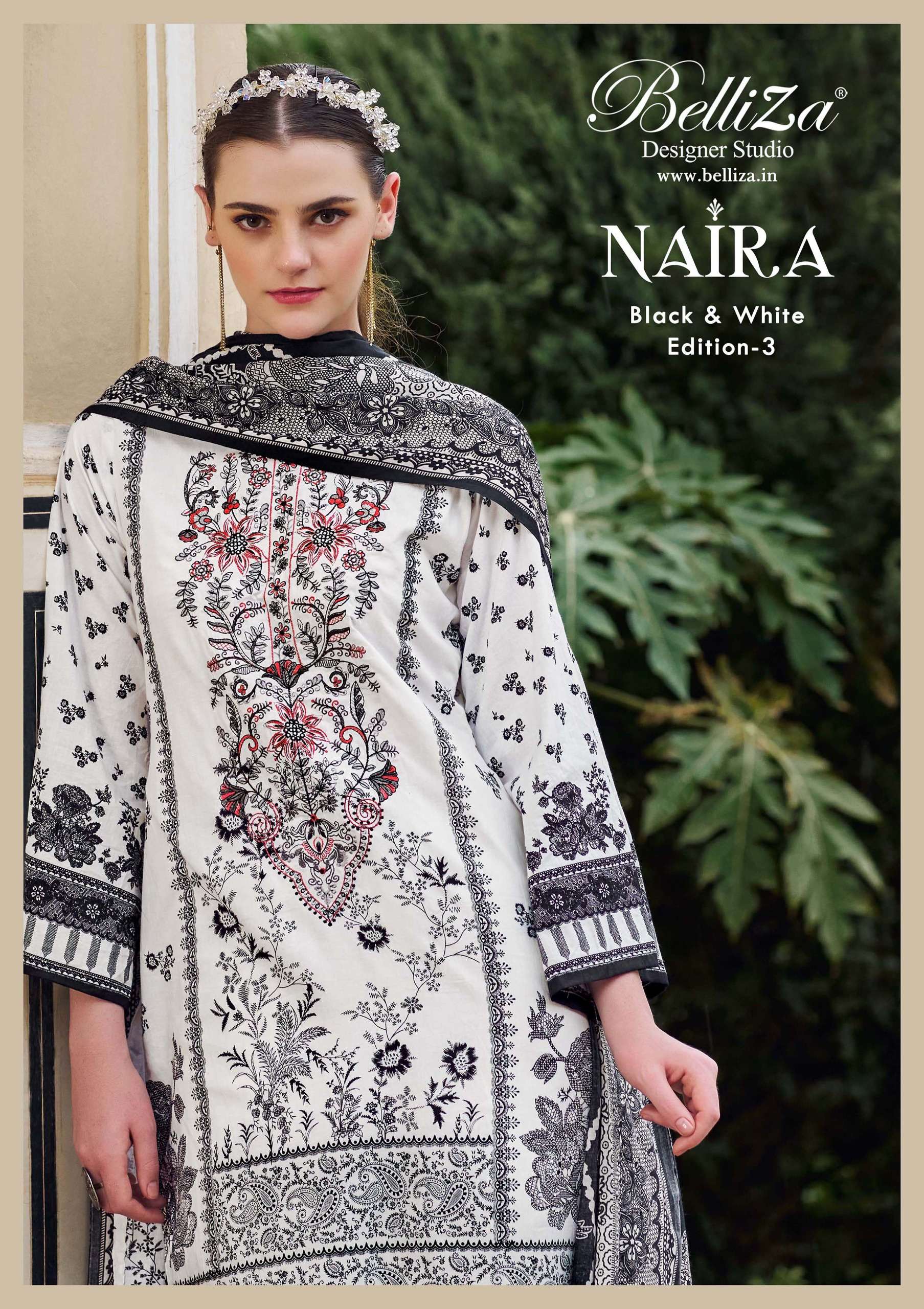 belliza designer studio naira black and white 3rd edition otton catchy look salwar suit catalog