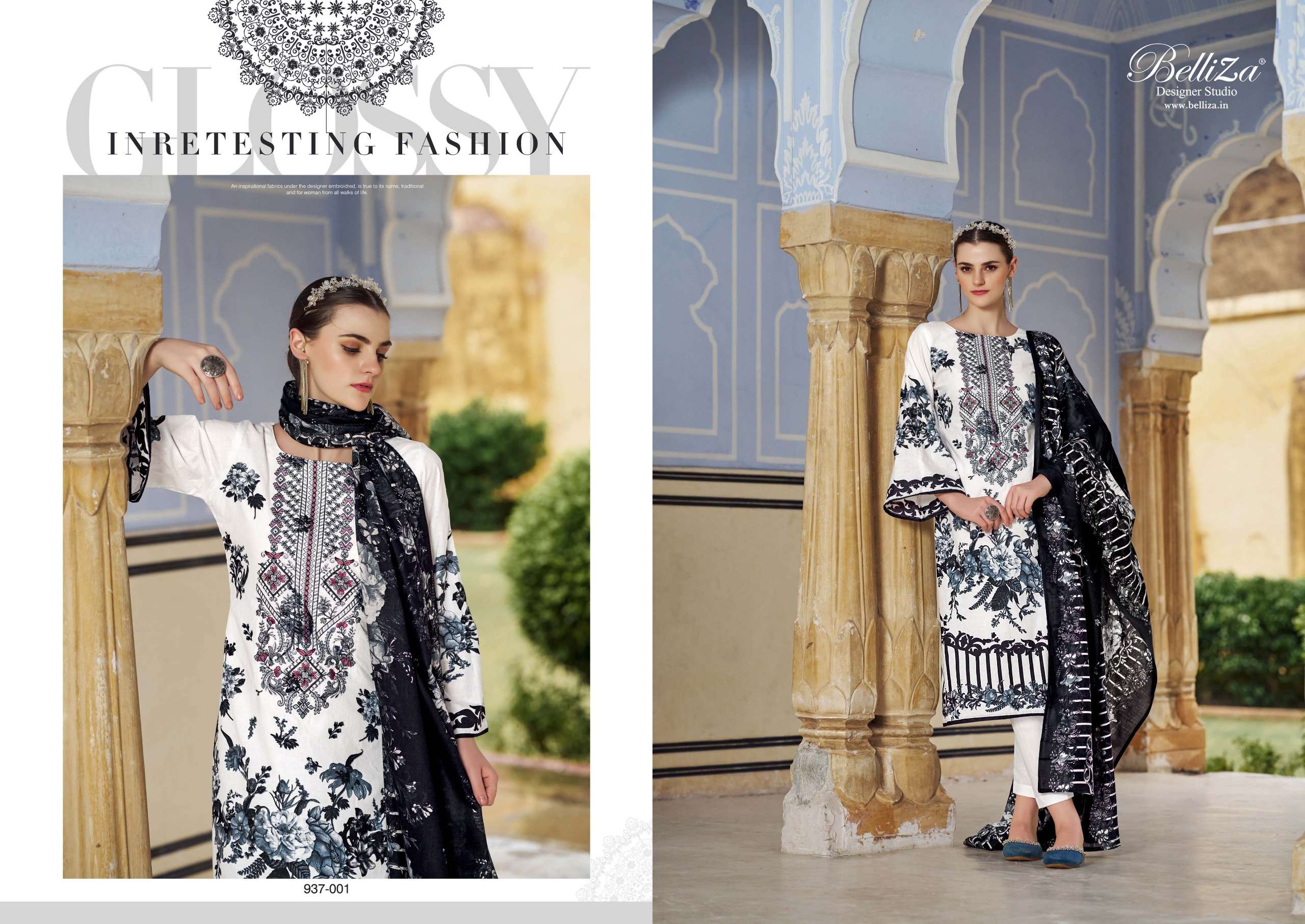 belliza designer studio naira black and white 3rd edition otton catchy look salwar suit catalog