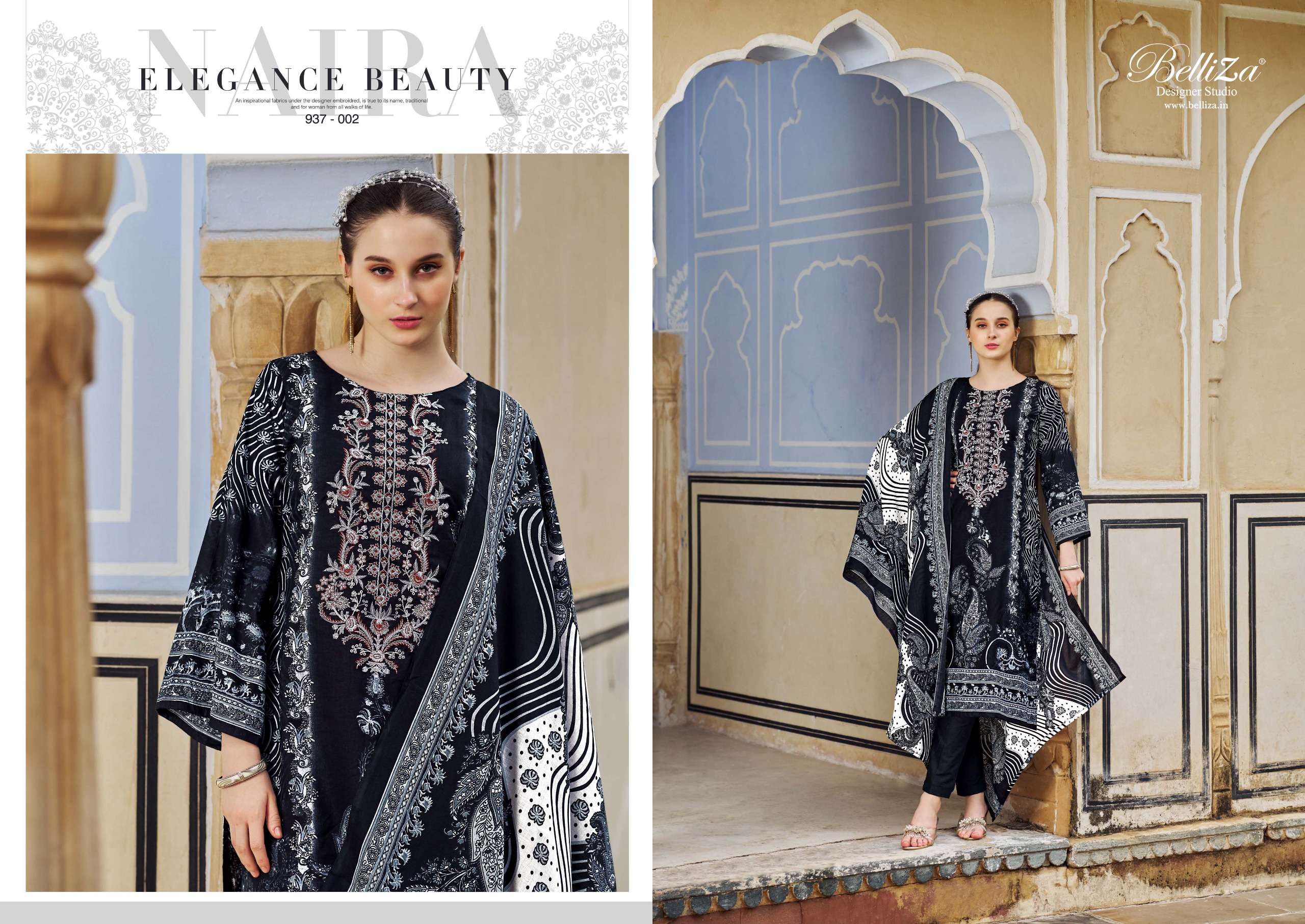 belliza designer studio naira black and white 3rd edition otton catchy look salwar suit catalog