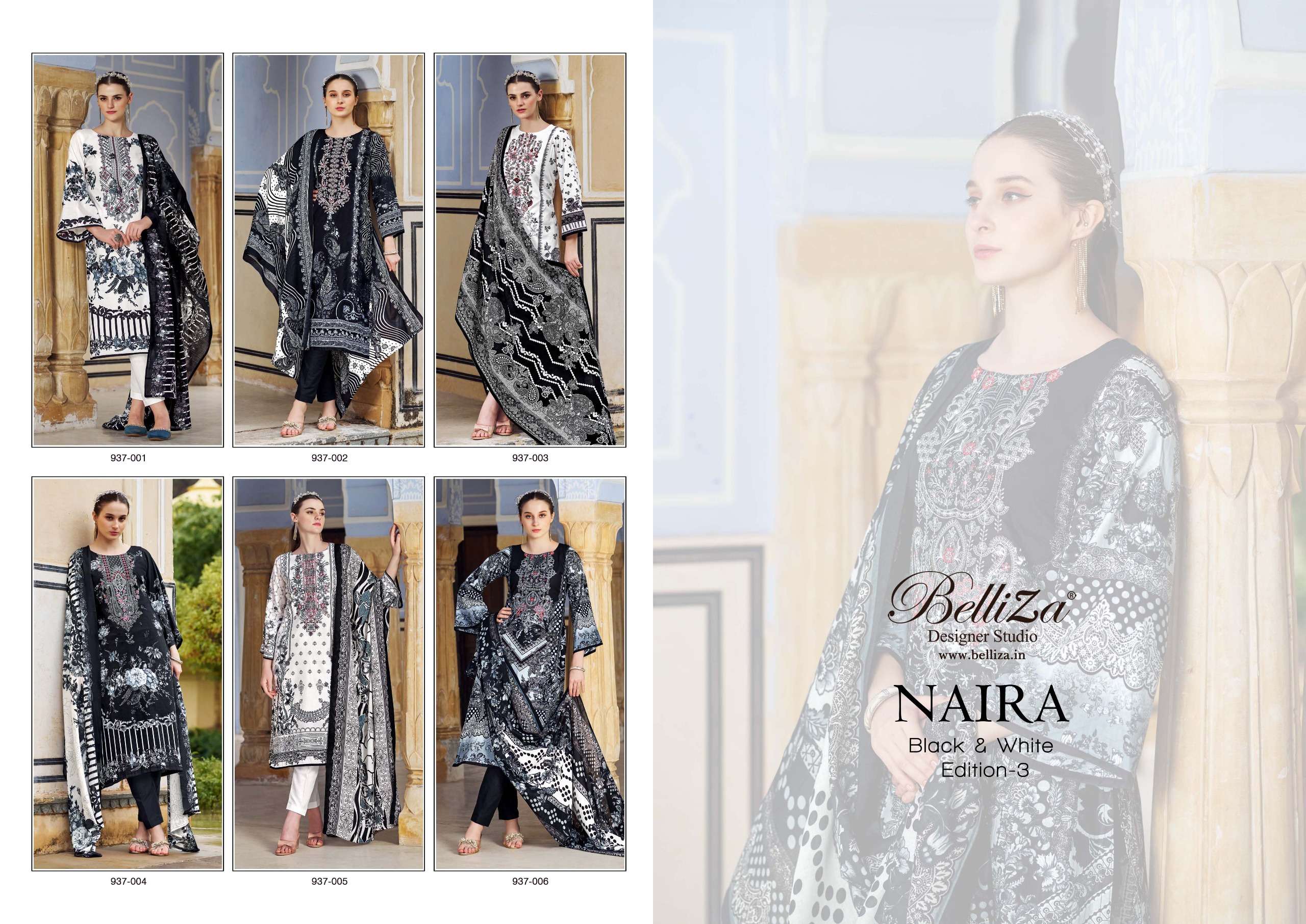 belliza designer studio naira black and white 3rd edition otton catchy look salwar suit catalog