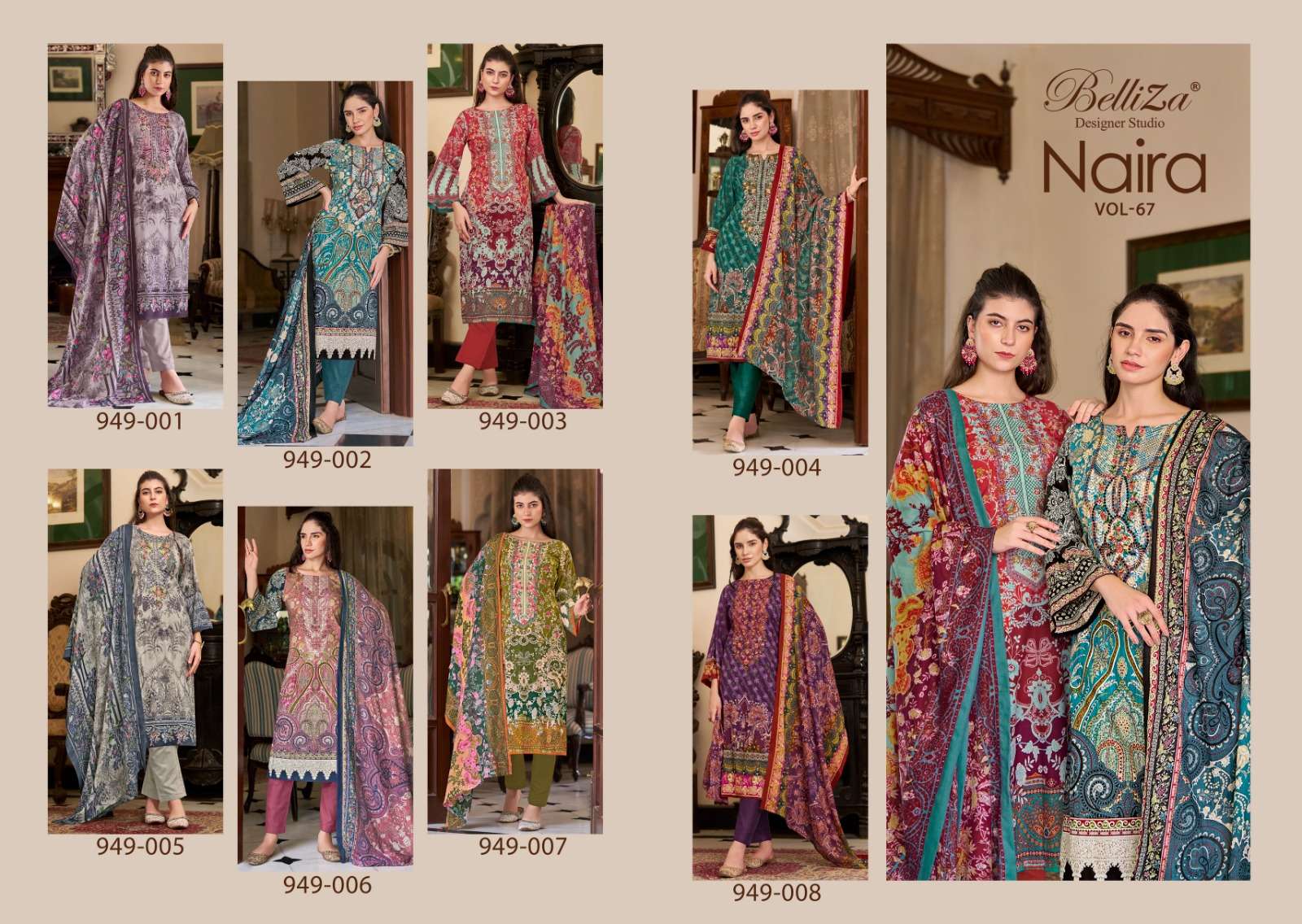 belliza designer studio naira vol 67 cotton catchy look salwar suit catalog