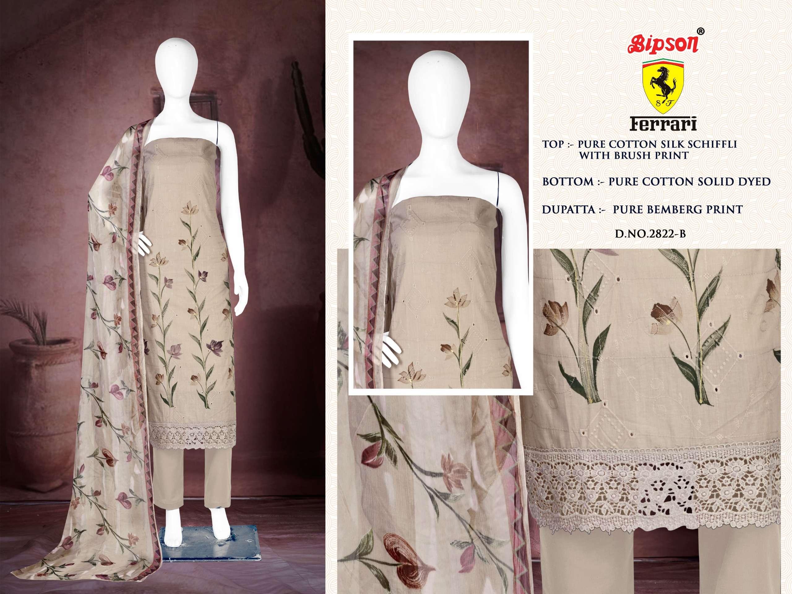 bipson ferrari 2822 cotton attrective print salwar suit catalog